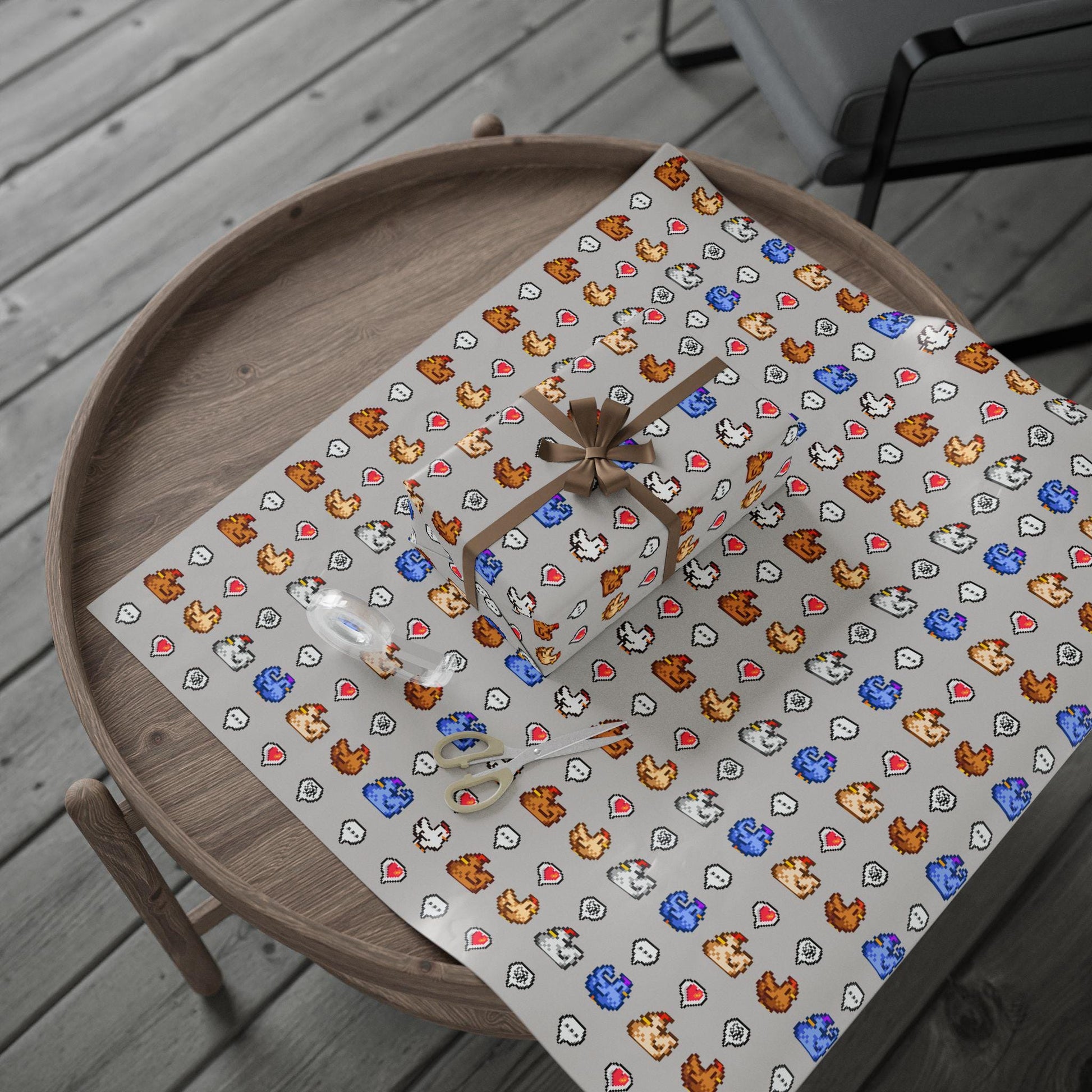 Stardew Valley Wrapping Paper | Cozy Gamer Chicken Gift Wrap for Birthdays or Christmas | Gift for Him or Her | Pixel Art Chickens