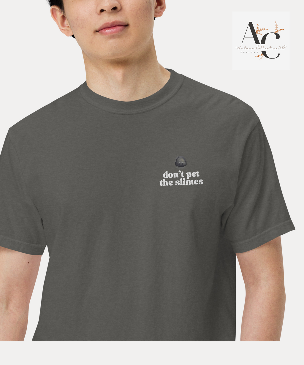 Embroidered Don't Pet The Slimes heavyweight t-shirt