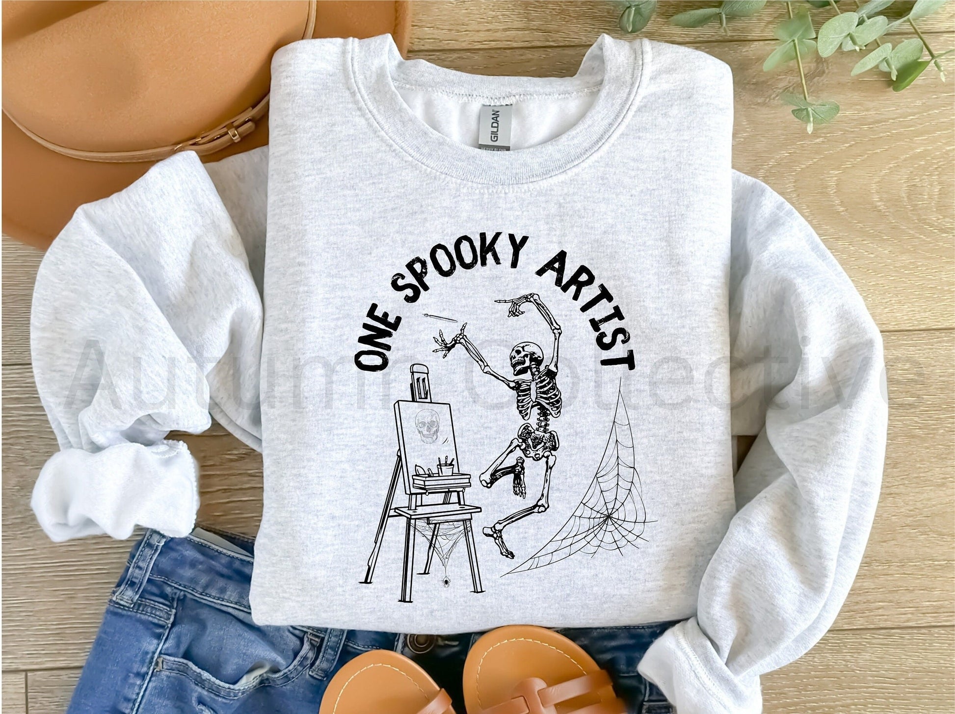 One Spooky Artist Sweatshirt, Gift for Her or Him, Cozy, Artwork, Skeleton, Teacher, Student, Unisex, Funny Shirt, Hobby, Acrylic Paint, Art