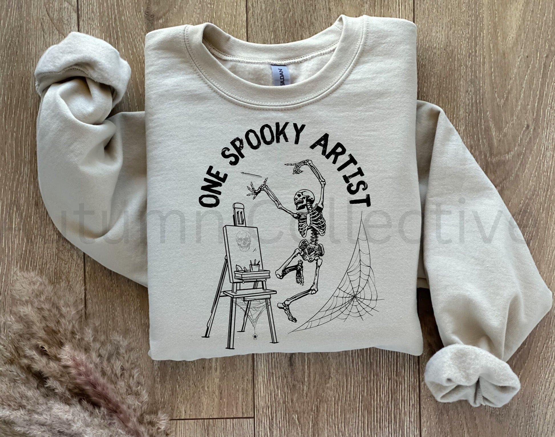 One Spooky Artist Sweatshirt, Gift for Her or Him, Cozy, Artwork, Skeleton, Teacher, Student, Unisex, Funny Shirt, Hobby, Acrylic Paint, Art