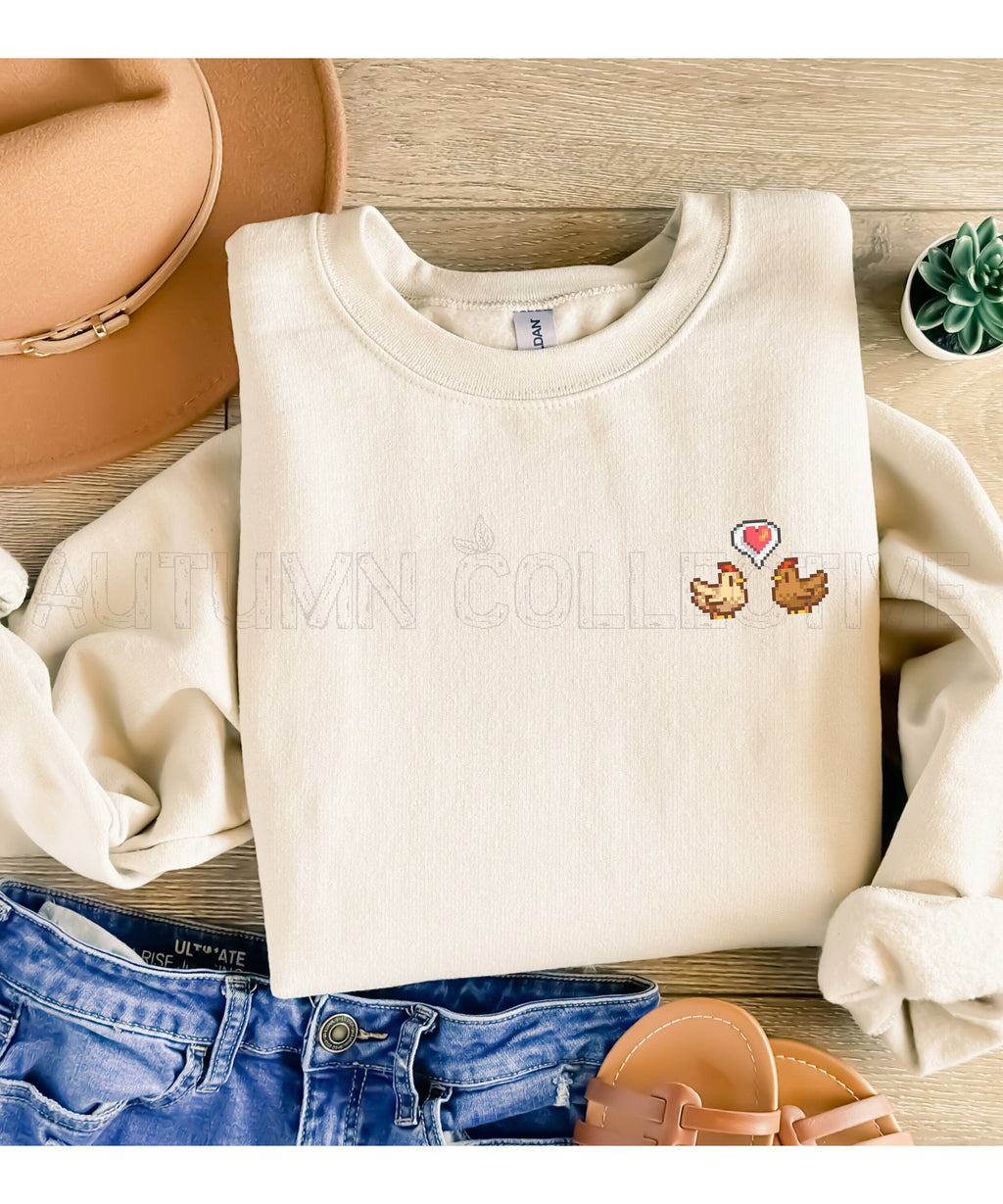 Chicken Stardew Valley Sweatshirt, Gift for Him and Her, Video Game Art, Pixel Art, 8Bit, Christmas Gift, Chicken Sweater,Cozy Gamer, Gaming