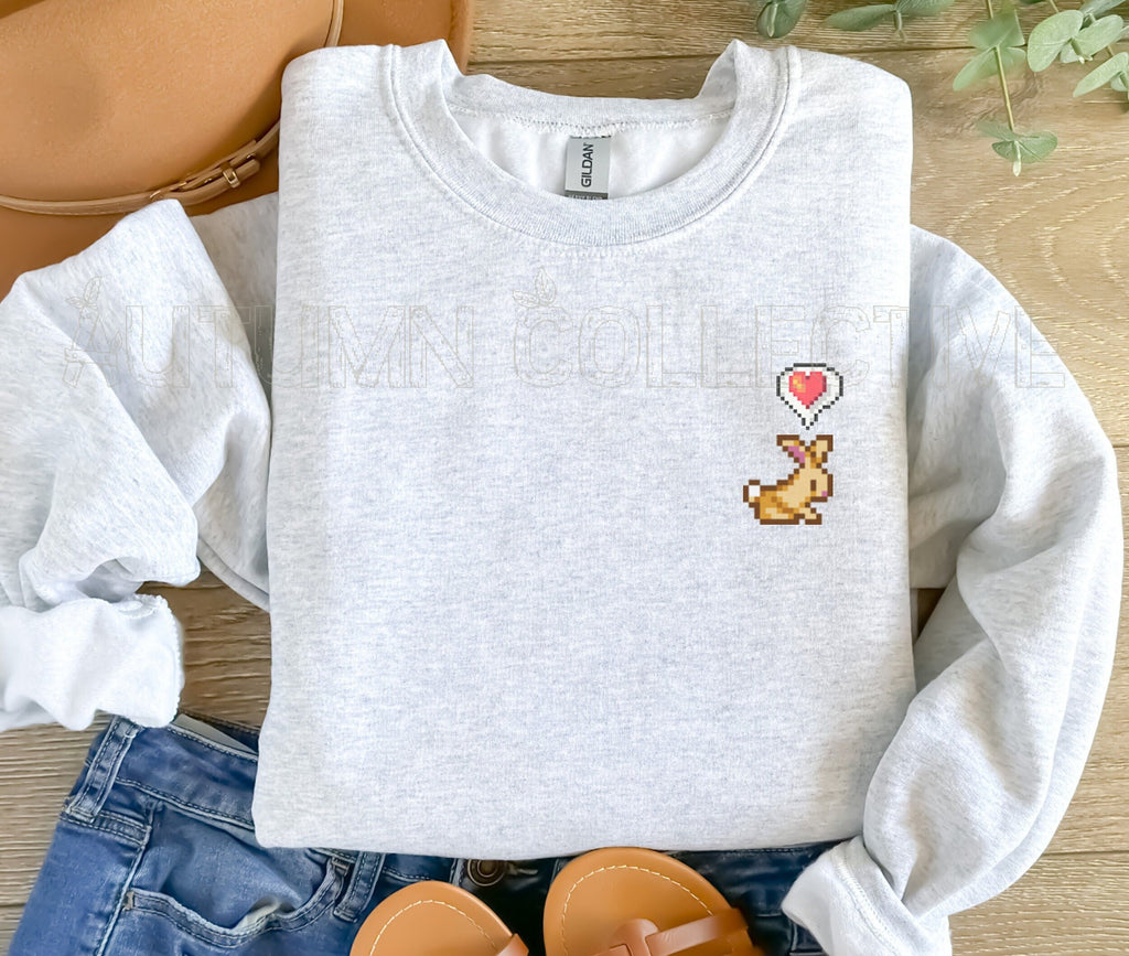 Bunny Stardew Valley Sweatshirt, Gift for Him or Her, Video Game Art, Pixel, Animal lover, Cozy Gamer, Gaming Shirt, Easter, Cozy Gamer, Hat