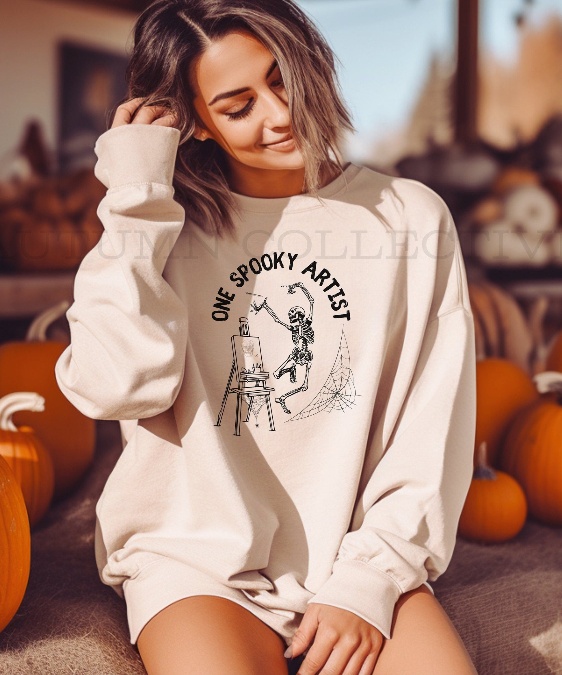 One Spooky Artist Sweatshirt, Gift for Her or Him, Cozy, Artwork, Skeleton, Teacher, Student, Unisex, Funny Shirt, Hobby, Acrylic Paint, Art