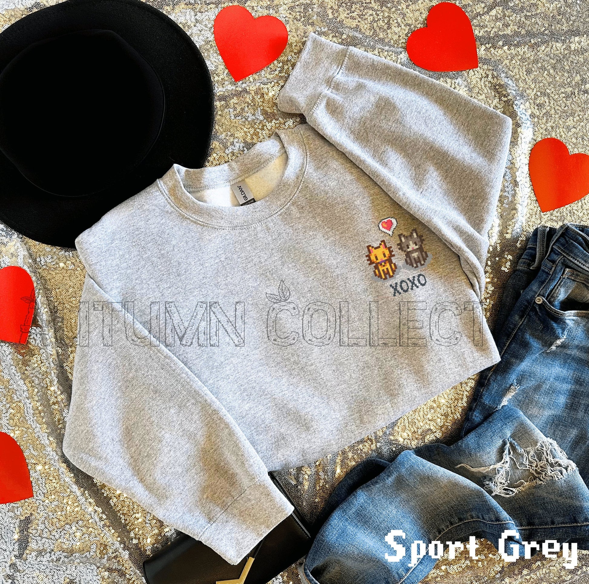 Valentines Cat Stardew Valley Sweatshirt, Gift for Him and Her, Guide, Cozy Gamer, Animal, Crossing, Harvest, Moon, Valentines Day, Guide