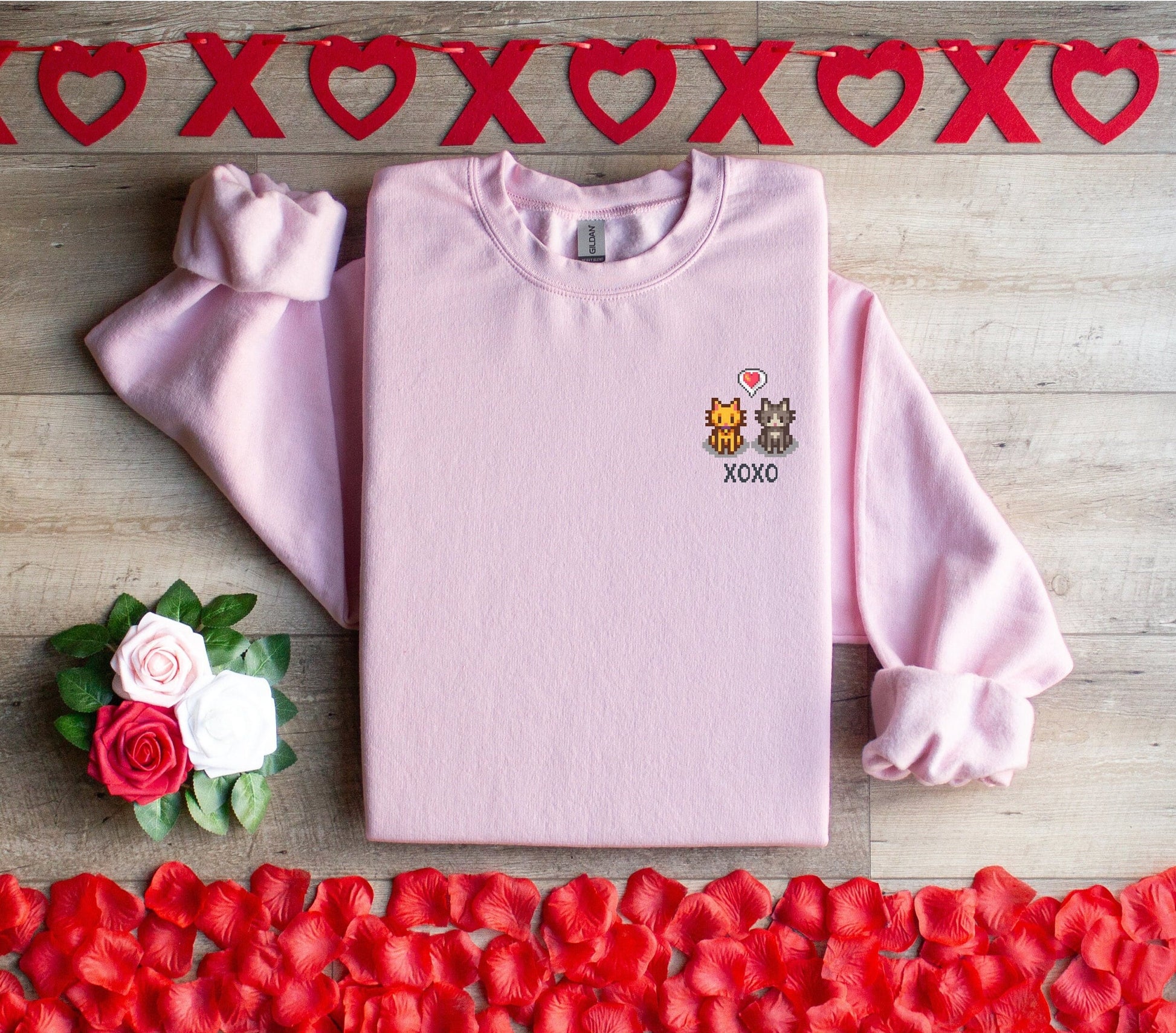Valentines Cat Stardew Valley Sweatshirt, Gift for Him and Her, Guide, Cozy Gamer, Animal, Crossing, Harvest, Moon, Valentines Day, Guide