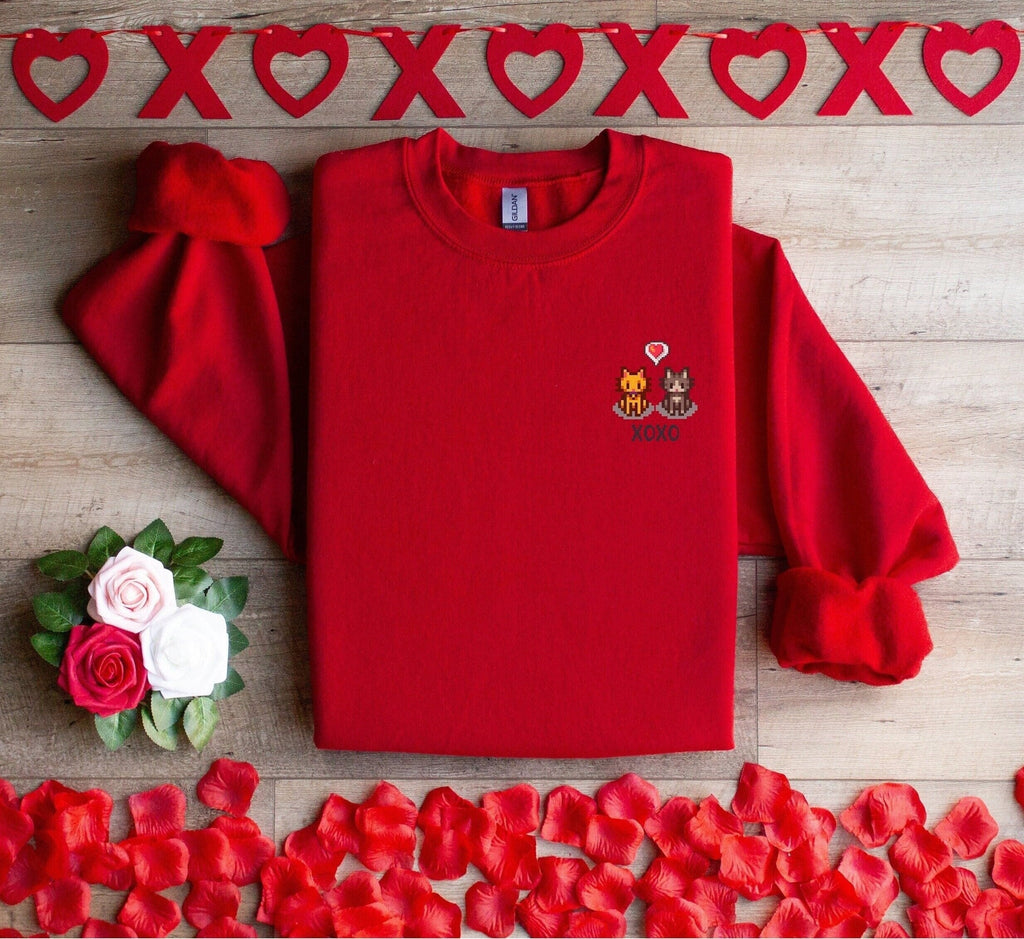 Valentines Cat Stardew Valley Sweatshirt, Gift for Him and Her, Guide, Cozy Gamer, Animal, Crossing, Harvest, Moon, Valentines Day, Guide