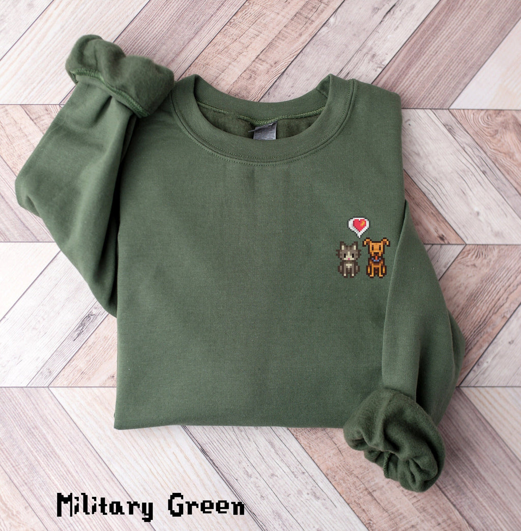 Cat and Dog Stardew Valley Sweatshirt, Gift for Him and Her, Animal Shirt, Crossing, Cozy Gamer, Veterinarian, Gamer, Fur Baby, Videogame