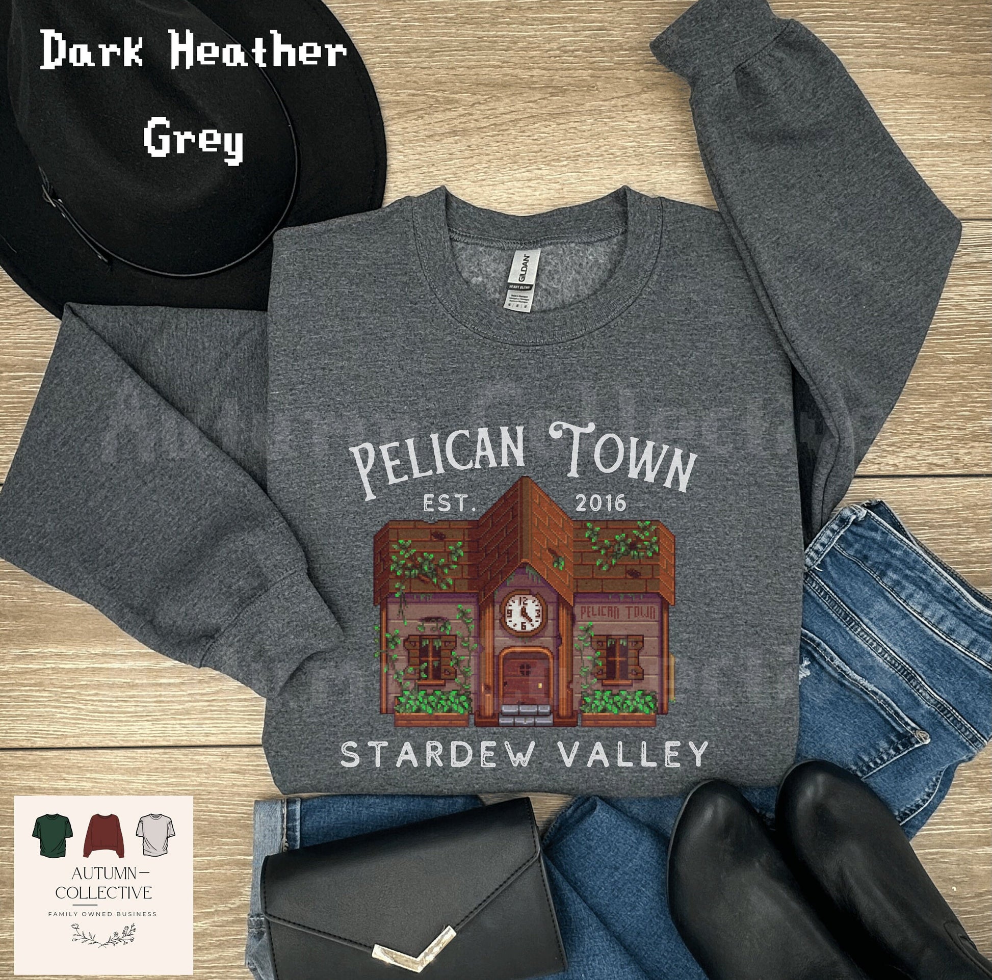 Pelican Town Stardew Valley Sweatshirt, Gift for Him or Her, City Center, Video Game Art, Cozy Gamer, 8Bit, Crossing, Animal, Gaming Shirt