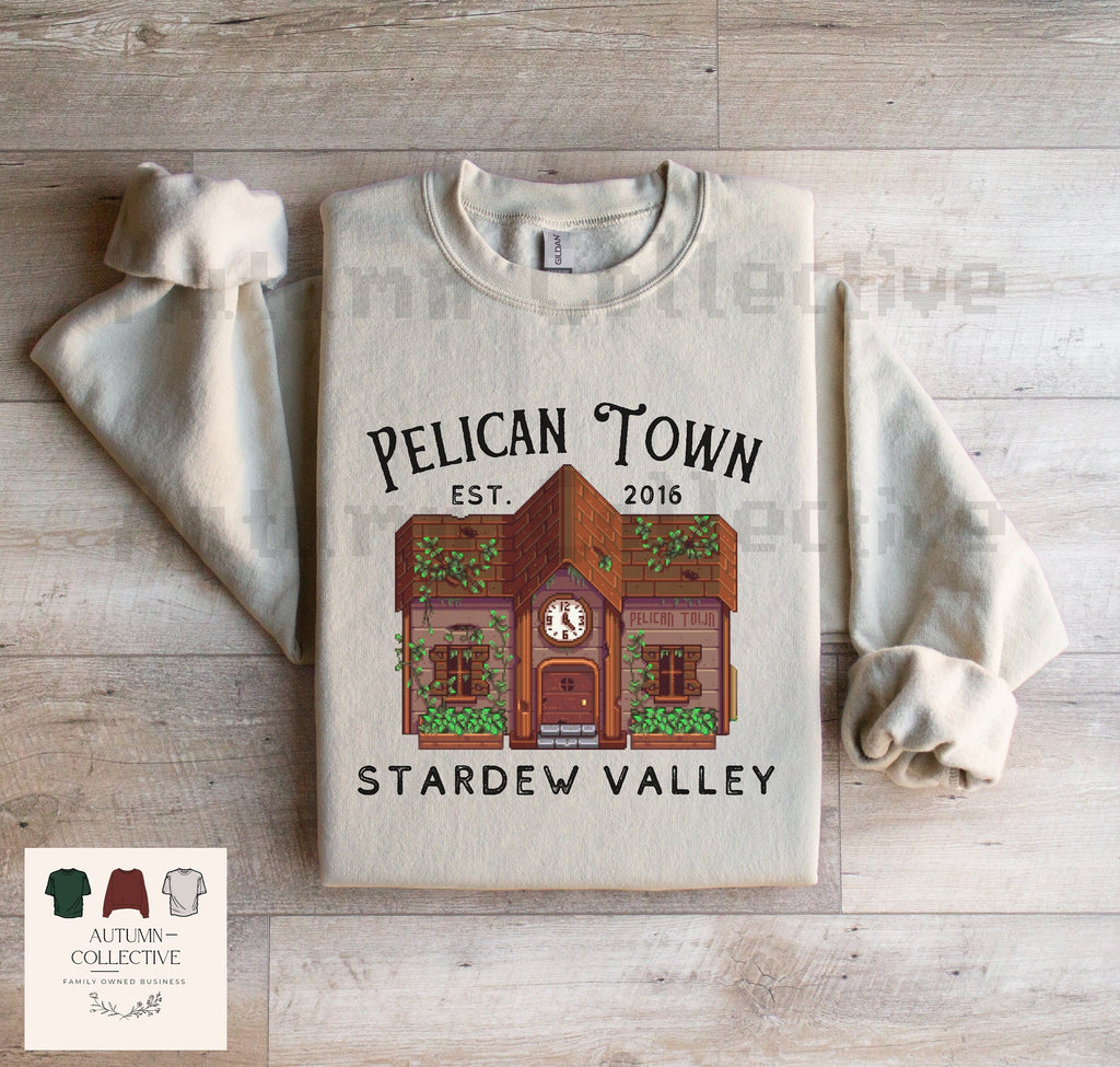 Pelican Town Stardew Valley Sweatshirt, Gift for Him or Her, City Center, Video Game Art, Cozy Gamer, 8Bit, Crossing, Animal, Gaming Shirt