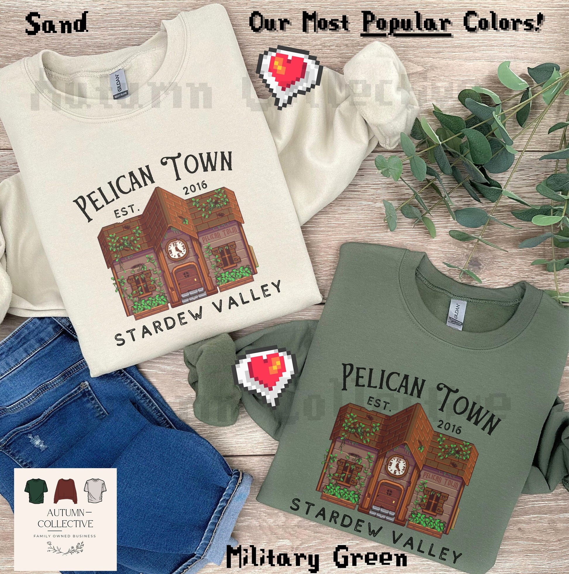 Pelican Town Stardew Valley Sweatshirt, Gift for Him or Her, City Center, Video Game Art, Cozy Gamer, 8Bit, Crossing, Animal, Gaming Shirt