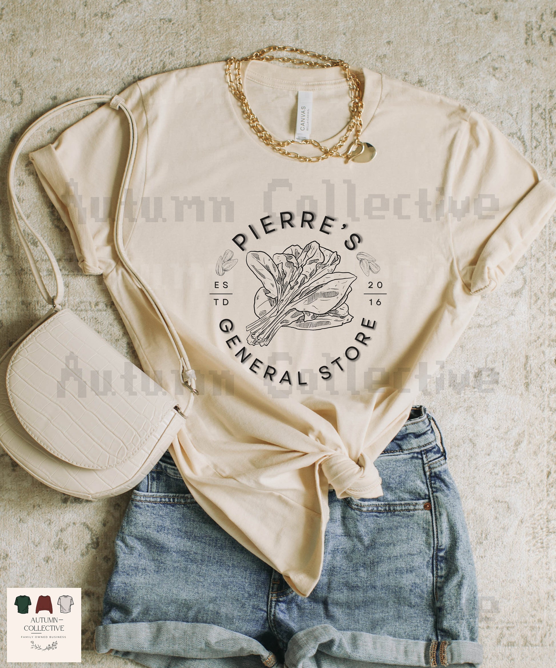 Pierres General Store Tee Shirt, available in a variety of hand picked colors