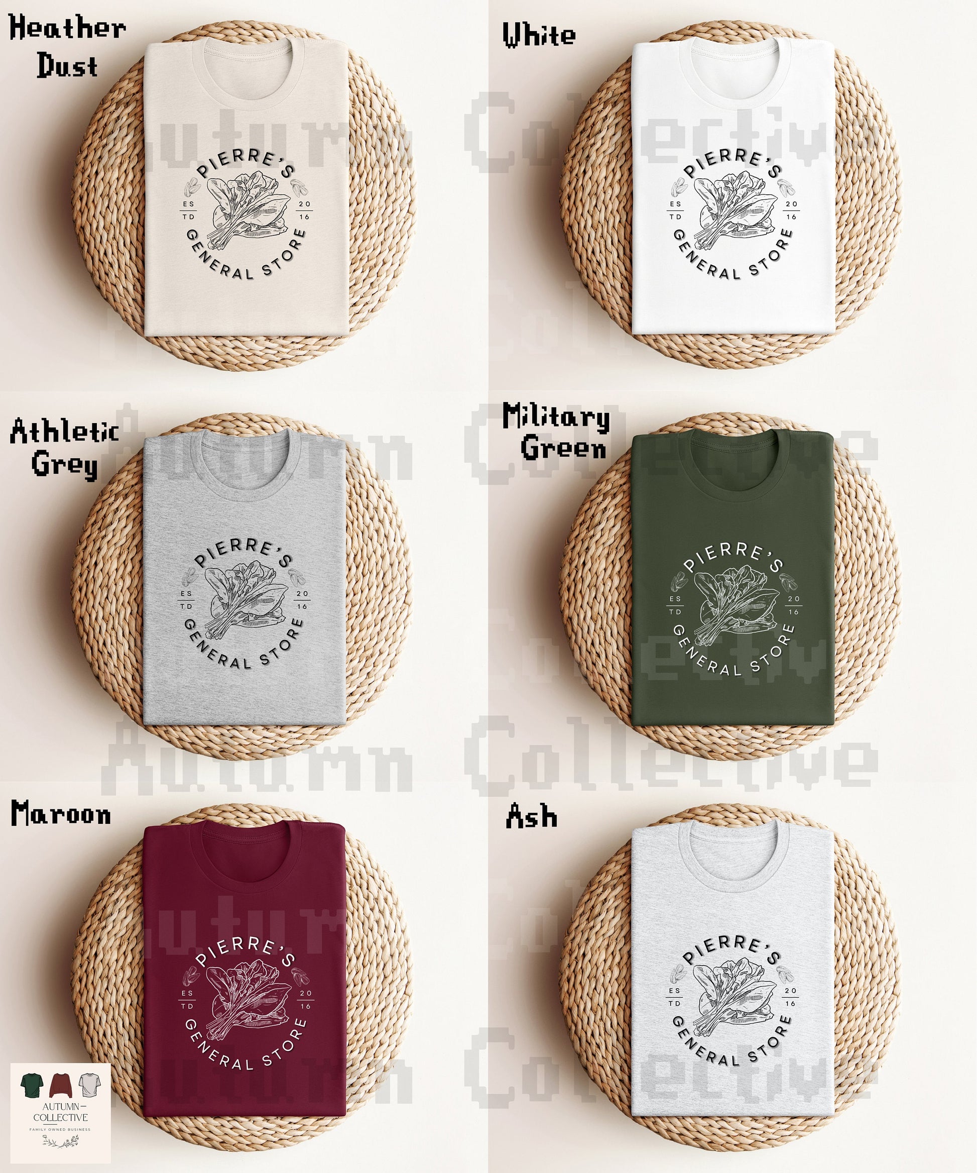 Pierres General Store Tee Shirt, available in a variety of hand picked colors