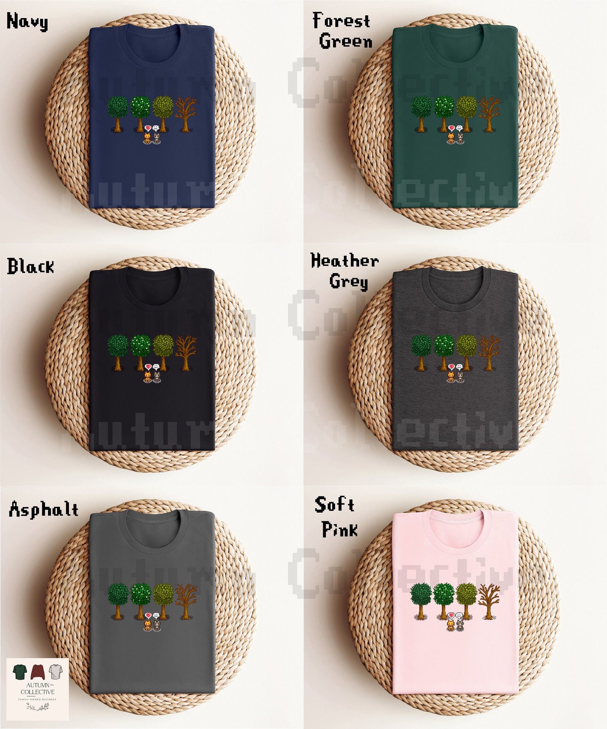 Cat Stardew Valley Fall Shirt, Tree Shirt, Gift for Him and Her, Video Game Art, Pixel Art, 8Bit Tshirt, Unisex Cozy Gamer Shirt, Gamer Tee