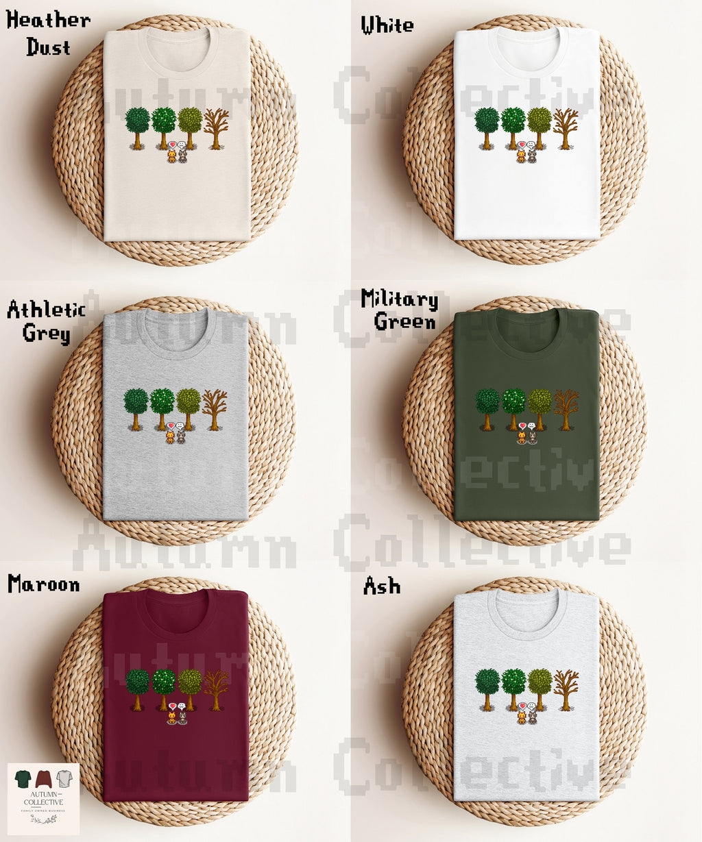 Cat Stardew Valley Fall Shirt, Tree Shirt, Gift for Him and Her, Video Game Art, Pixel Art, 8Bit Tshirt, Unisex Cozy Gamer Shirt, Gamer Tee