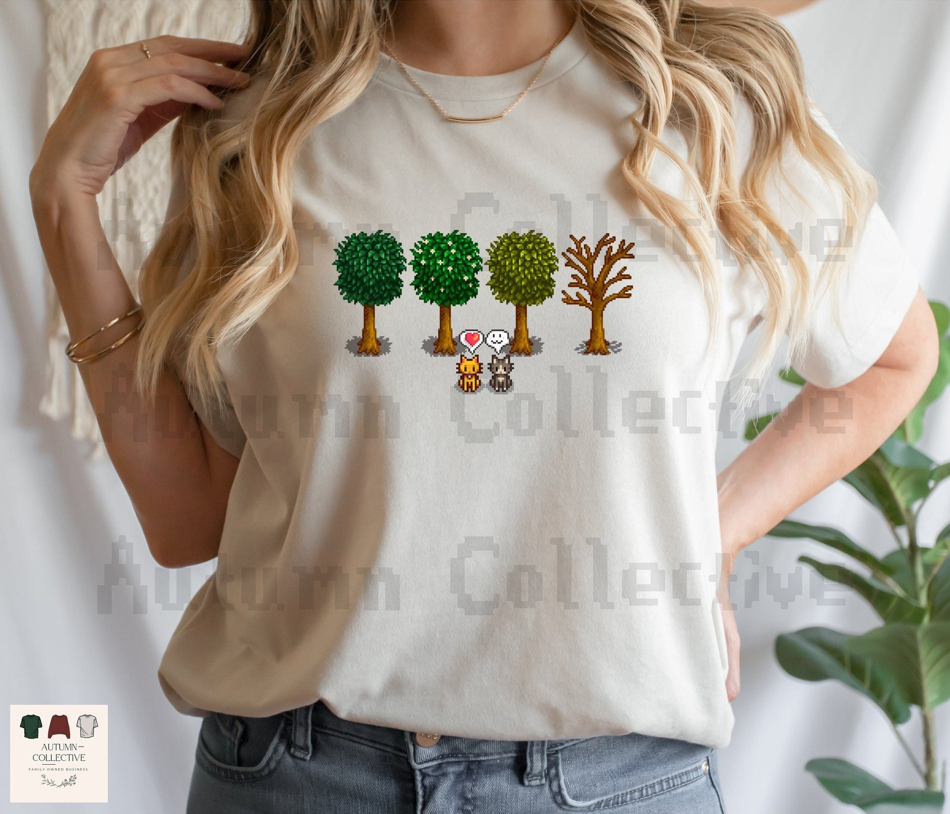 Cat Stardew Valley Fall Shirt, Tree Shirt, Gift for Him and Her, Video Game Art, Pixel Art, 8Bit Tshirt, Unisex Cozy Gamer Shirt, Gamer Tee