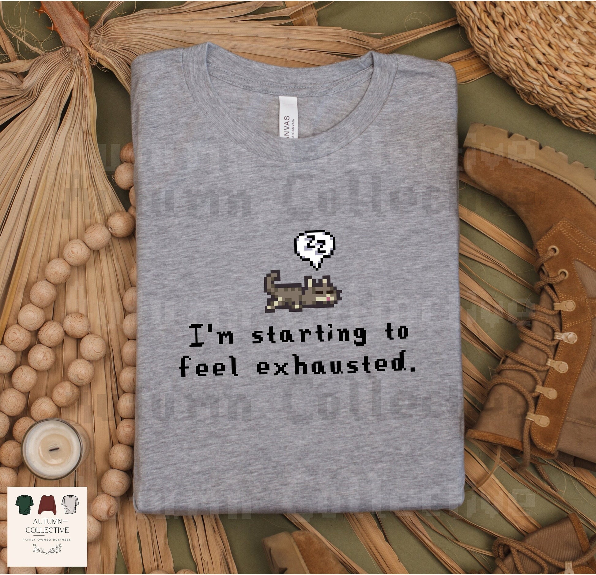 I'm Starting To Feel Exhausted Shirt, Stardew Valley, Funny Cat, Cat Lover, Sleepy Cat, Pixel Art, Gamer Gift, Summer Unisex Tee, Cozy Gamer