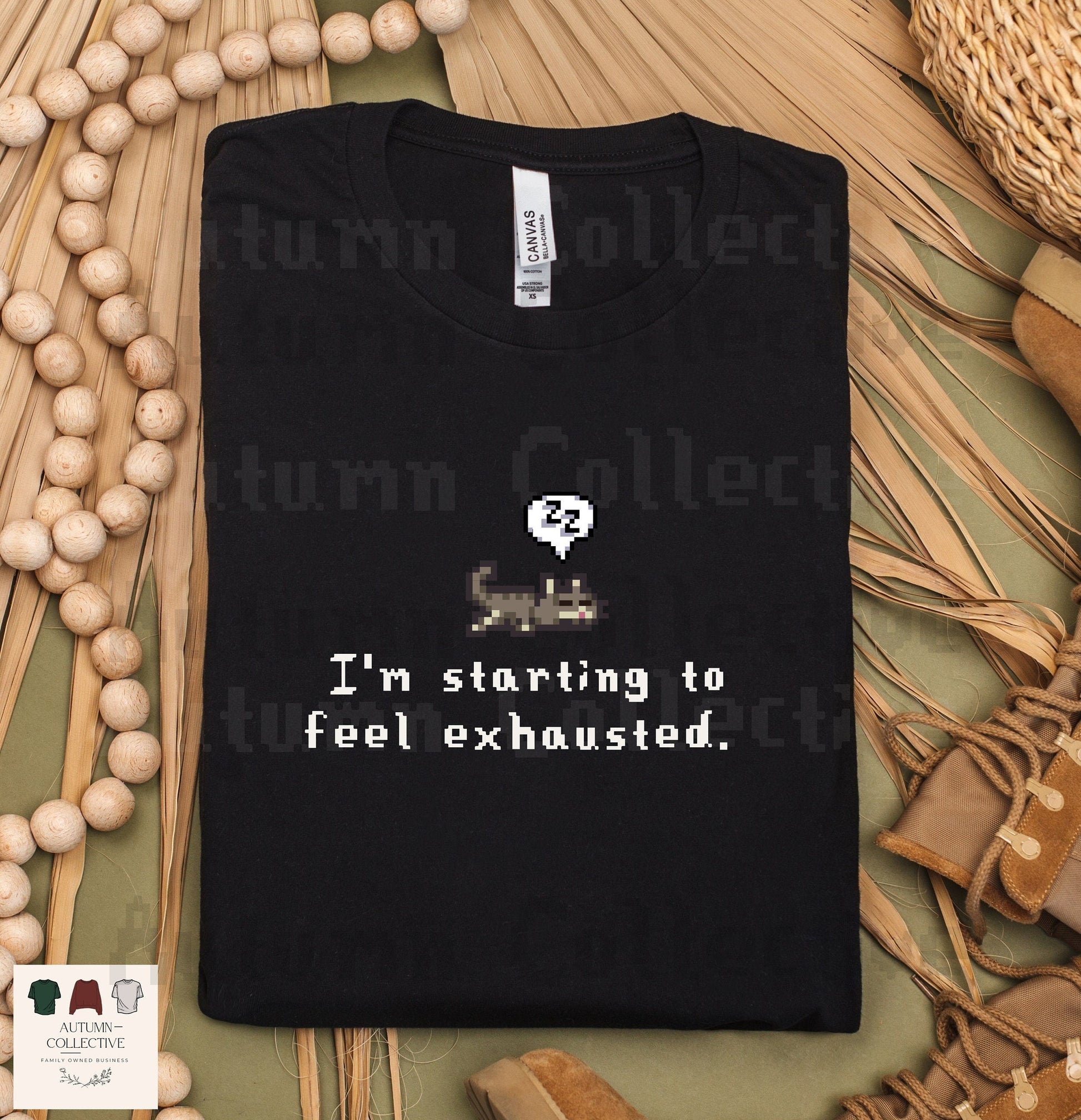 I'm Starting To Feel Exhausted Shirt, Stardew Valley, Funny Cat, Cat Lover, Sleepy Cat, Pixel Art, Gamer Gift, Summer Unisex Tee, Cozy Gamer