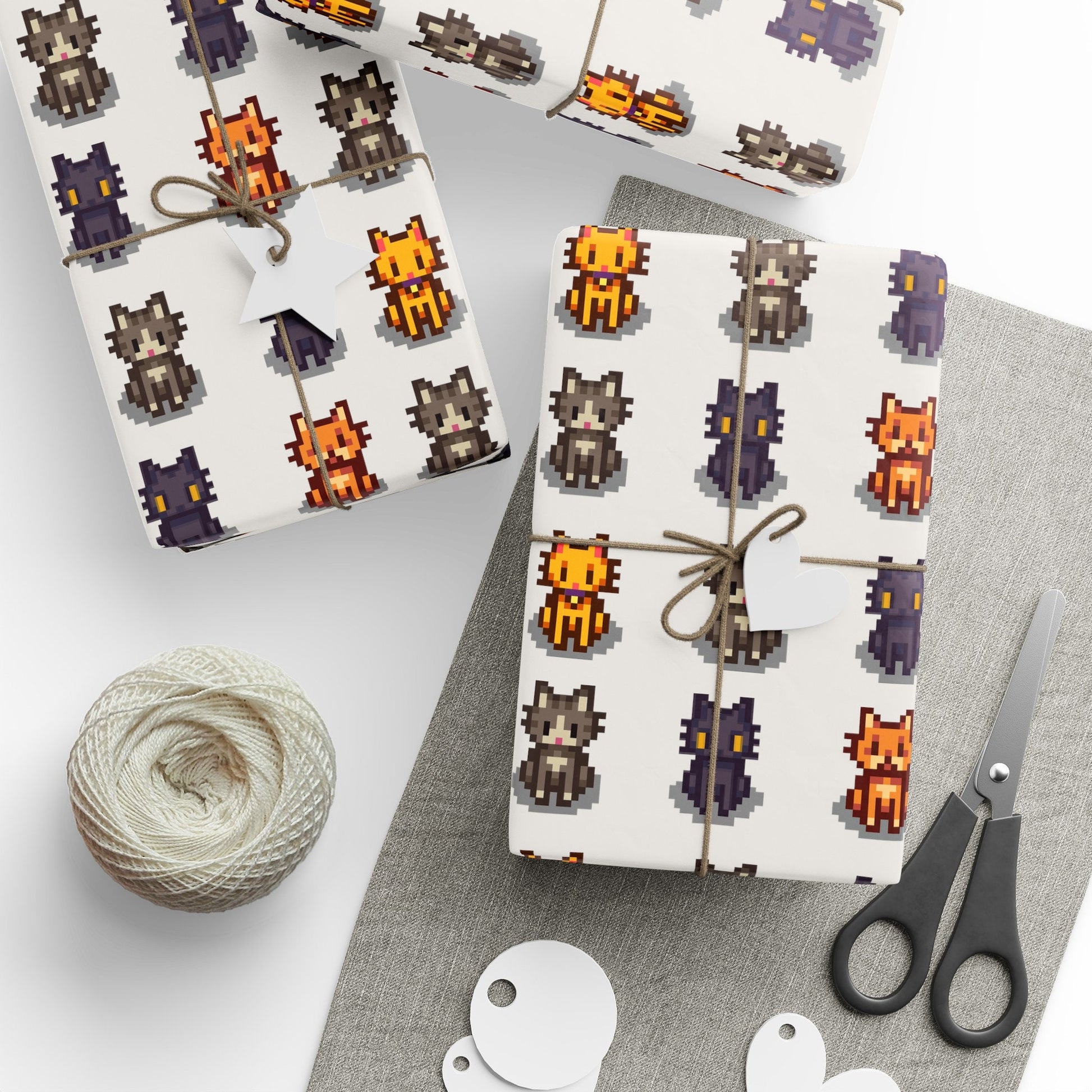 Stardew Valley Cat Wrapping Paper | Cozy Gamer Cat Gift Wrap for Birthdays or Christmas | Gift for Him or Her | Pixel Art Cats