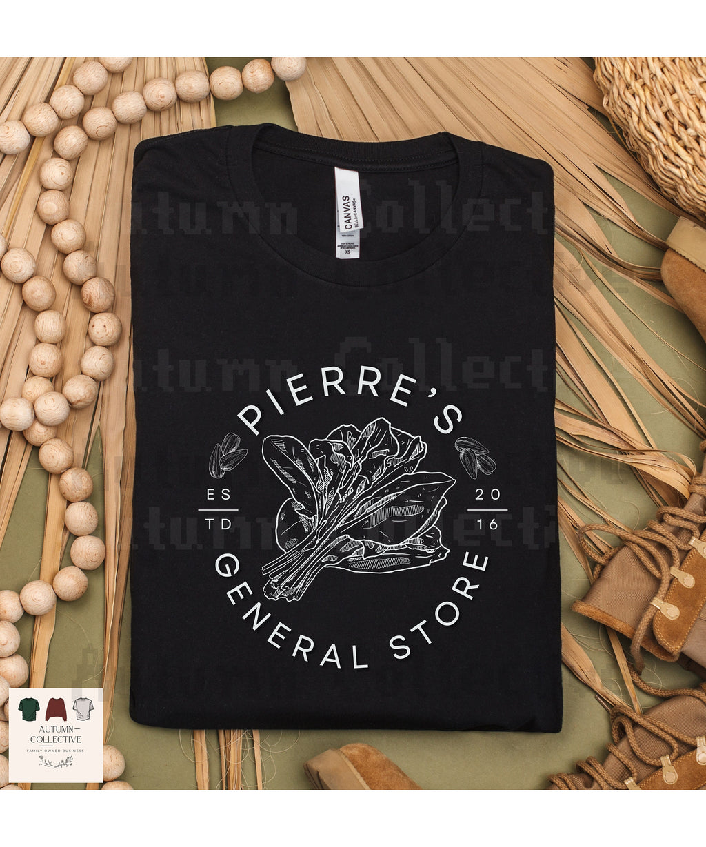 Pierres General Store Tee Shirt, available in a variety of hand picked colors