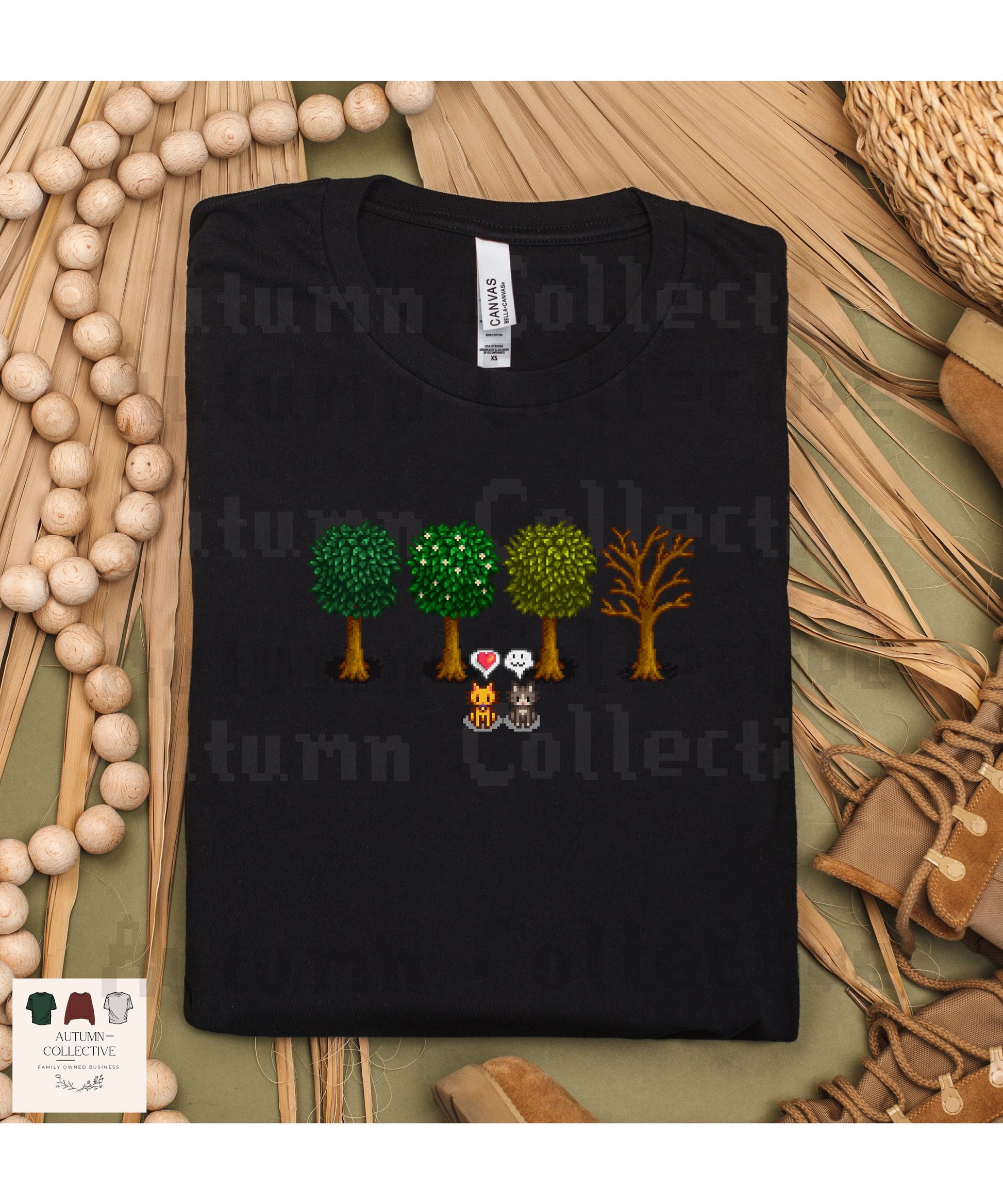 Cat Stardew Valley Fall Shirt, Tree Shirt, Gift for Him and Her, Video Game Art, Pixel Art, 8Bit Tshirt, Unisex Cozy Gamer Shirt, Gamer Tee
