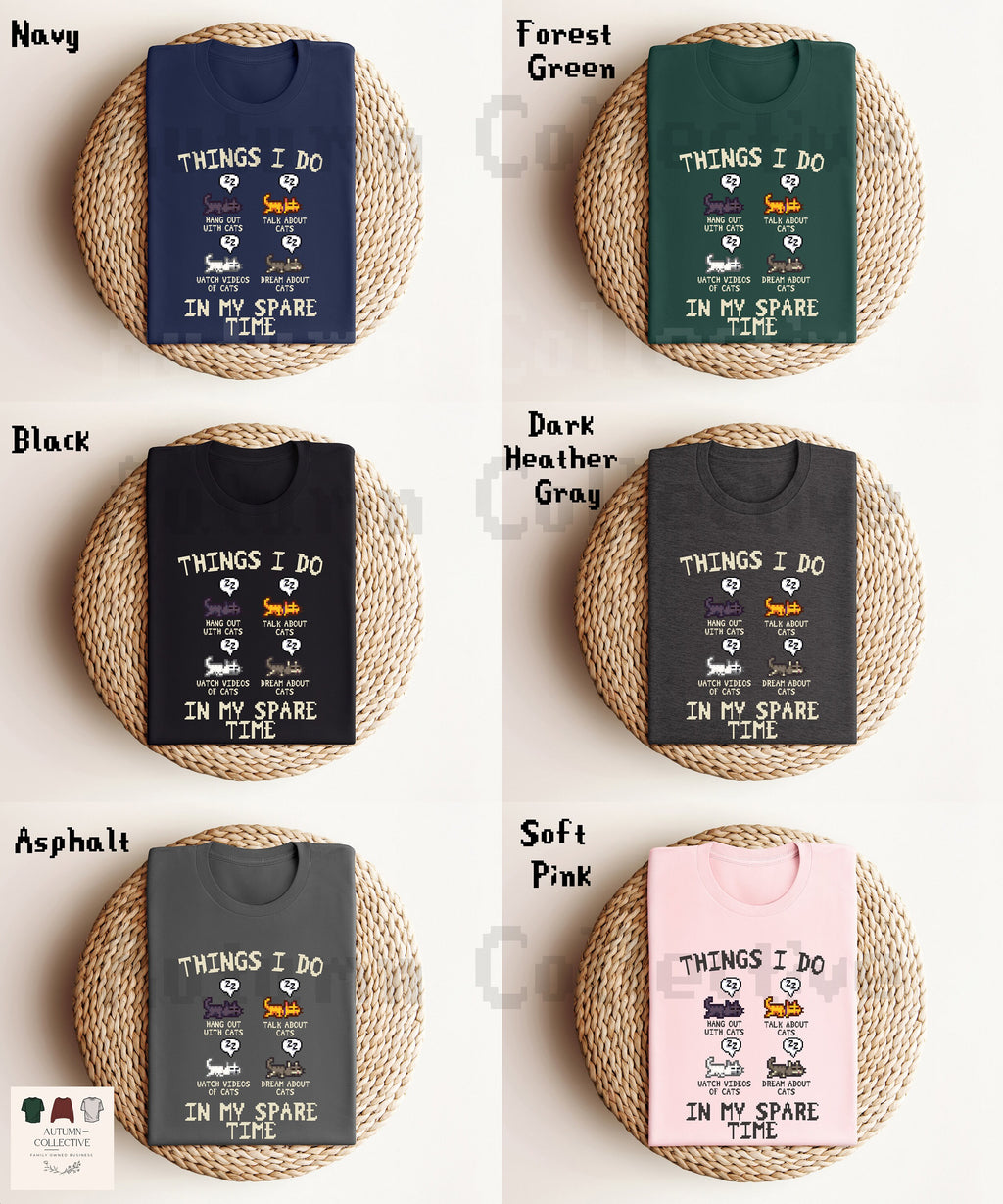 Original Things I do in my spare time Stardew Valley Shirt. Colors available, Navy, Forest Green, Black, Dark heather gray, asphalt, and soft pink.