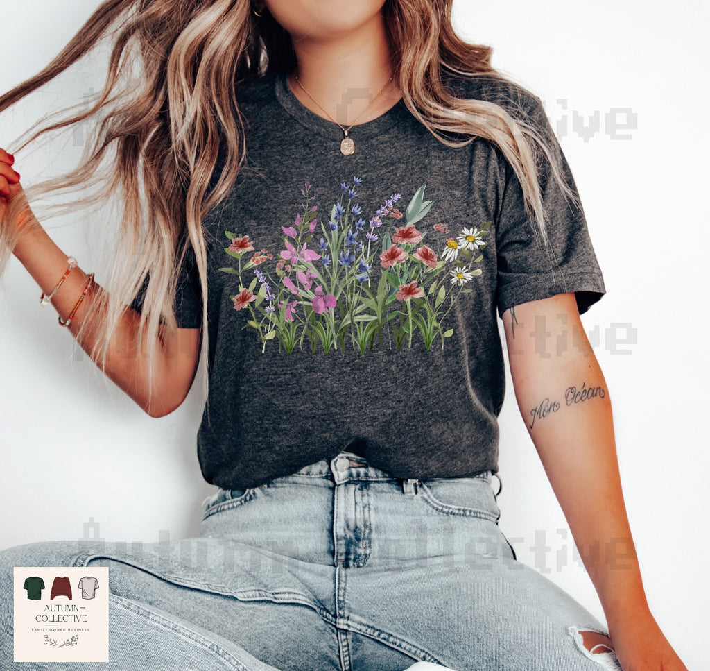 Pastel and Watercolor Floral Shirt, Botanical Garden Tee
