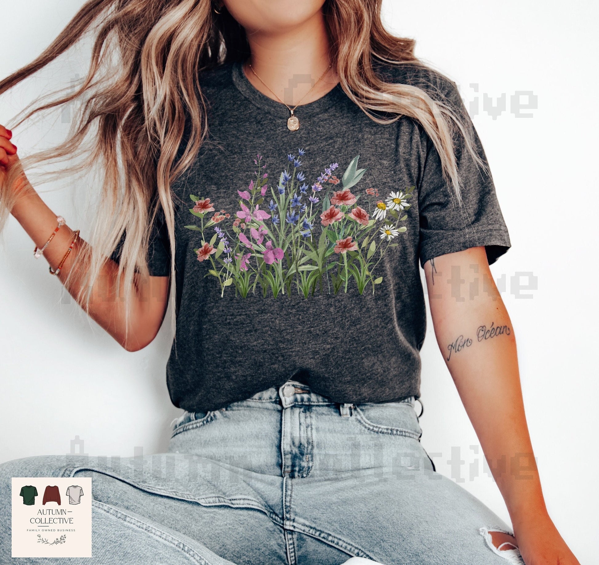 Pastel and Watercolor Floral Shirt, Botanical Garden Tee