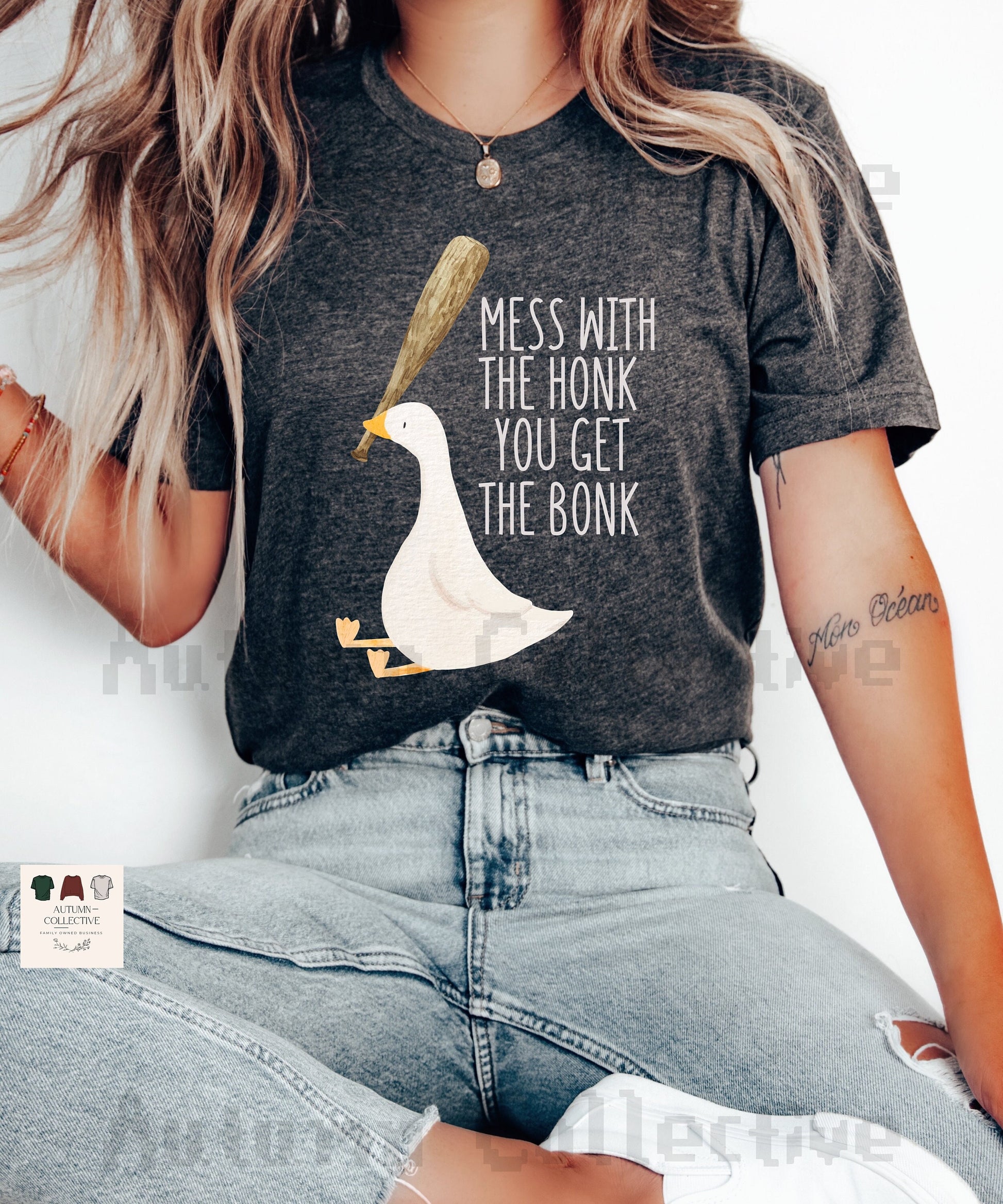 Adorable Mess with the honk you get the bonk tshirt, displayed in the color dark grey heather.