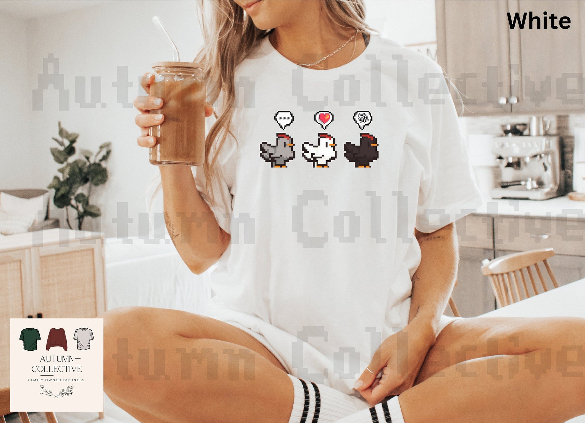Three chicken emote tshirt, chicken colors grey, white, and black