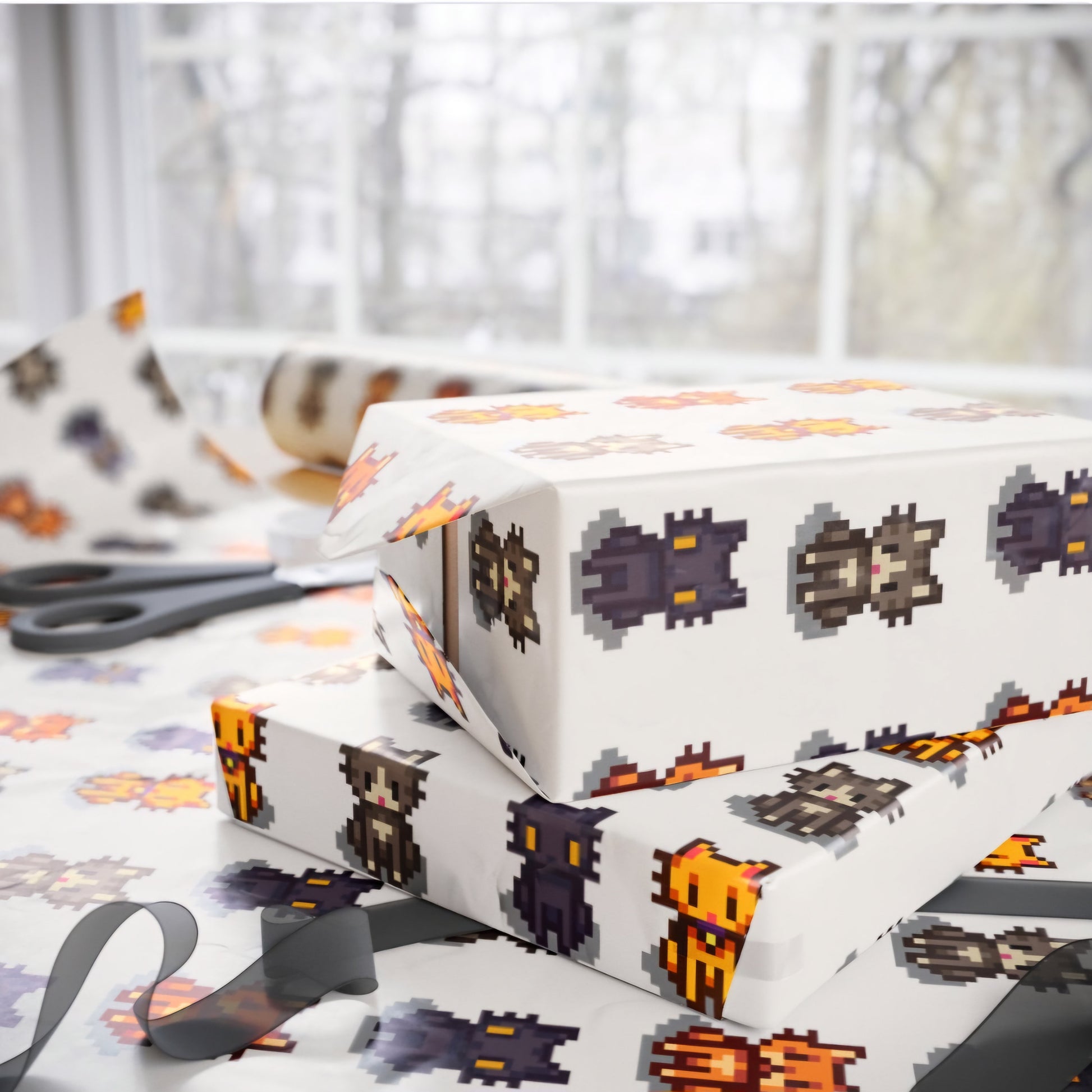 Stardew Valley Cat Wrapping Paper | Cozy Gamer Cat Gift Wrap for Birthdays or Christmas | Gift for Him or Her | Pixel Art Cats