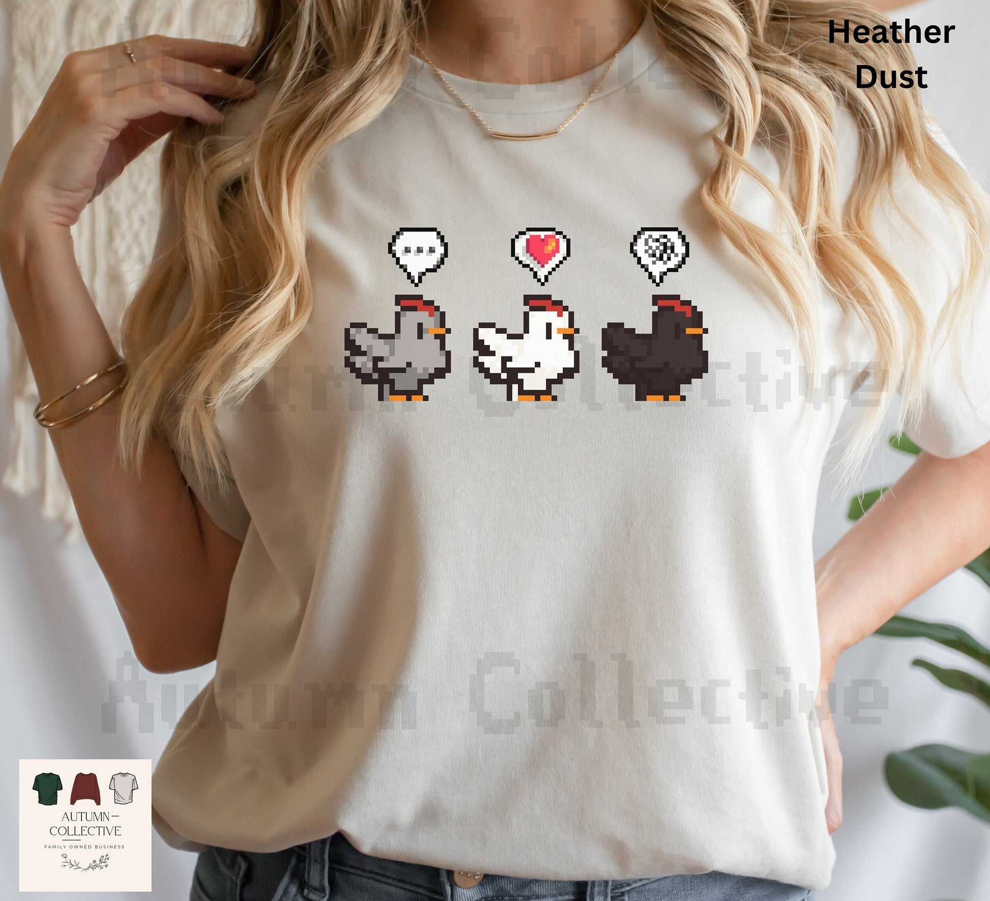 Three chicken emote tshirt, chicken colors grey, white, and black