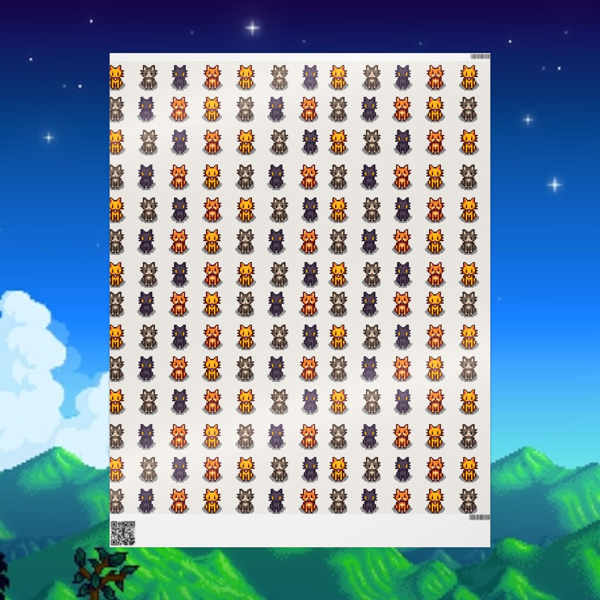 Stardew Valley Cat Wrapping Paper | Cozy Gamer Cat Gift Wrap for Birthdays or Christmas | Gift for Him or Her | Pixel Art Cats