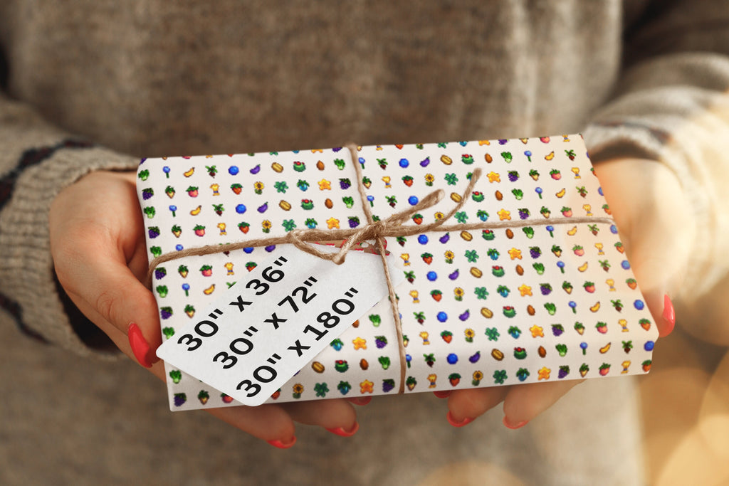 Crops Wrapping Paper | Stardew Valley Gift Wrap | Cozy Gamer Wrapping Paper for Birthdays or Christmas | Gift for Him or Her | Pixel Art