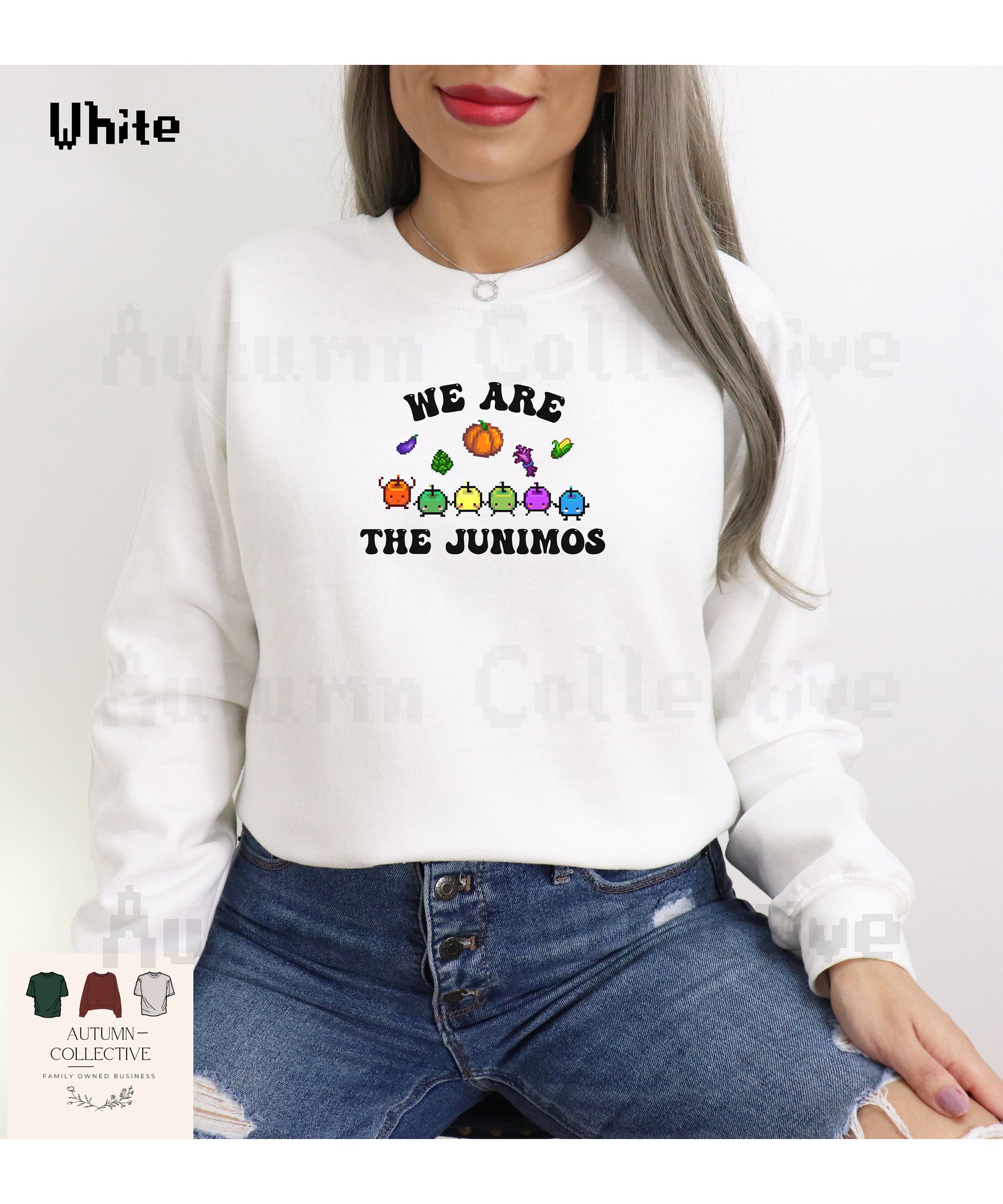 We Are The Junimos Fall Edition Stardew Valley Sweatshirt, Gift for Him and Her, Video Game Art, Pixel Art, 8Bit, Animal, Cozy Gamer, Autumn