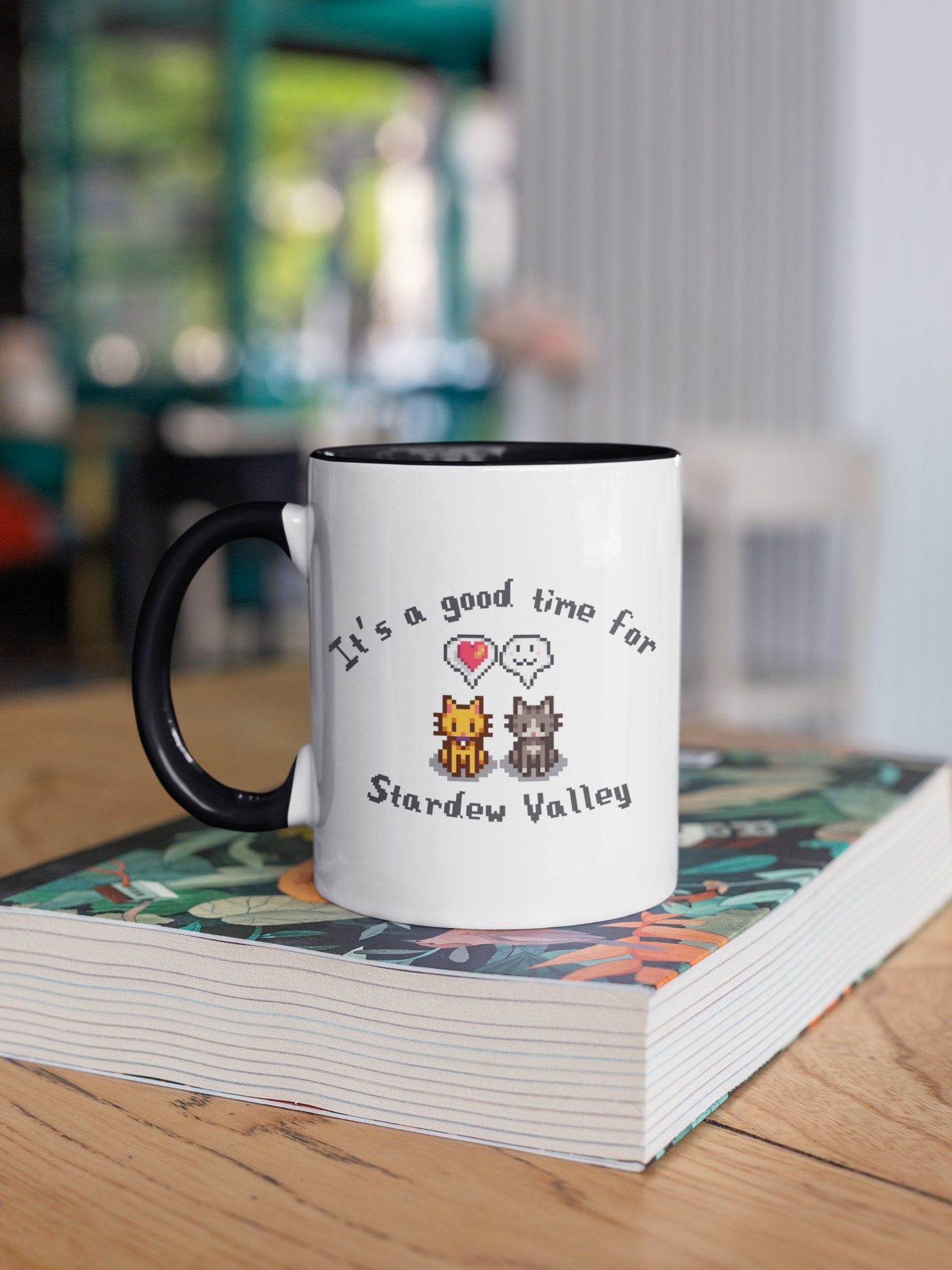 Cat Coffee Mug, Stardew Valley Mug, Gift for Her, Minimalistic Cat Gift, Birthday Gift for Gamer Girl, Cozy Gamer Mug, Cute Cat Mug, Gamer