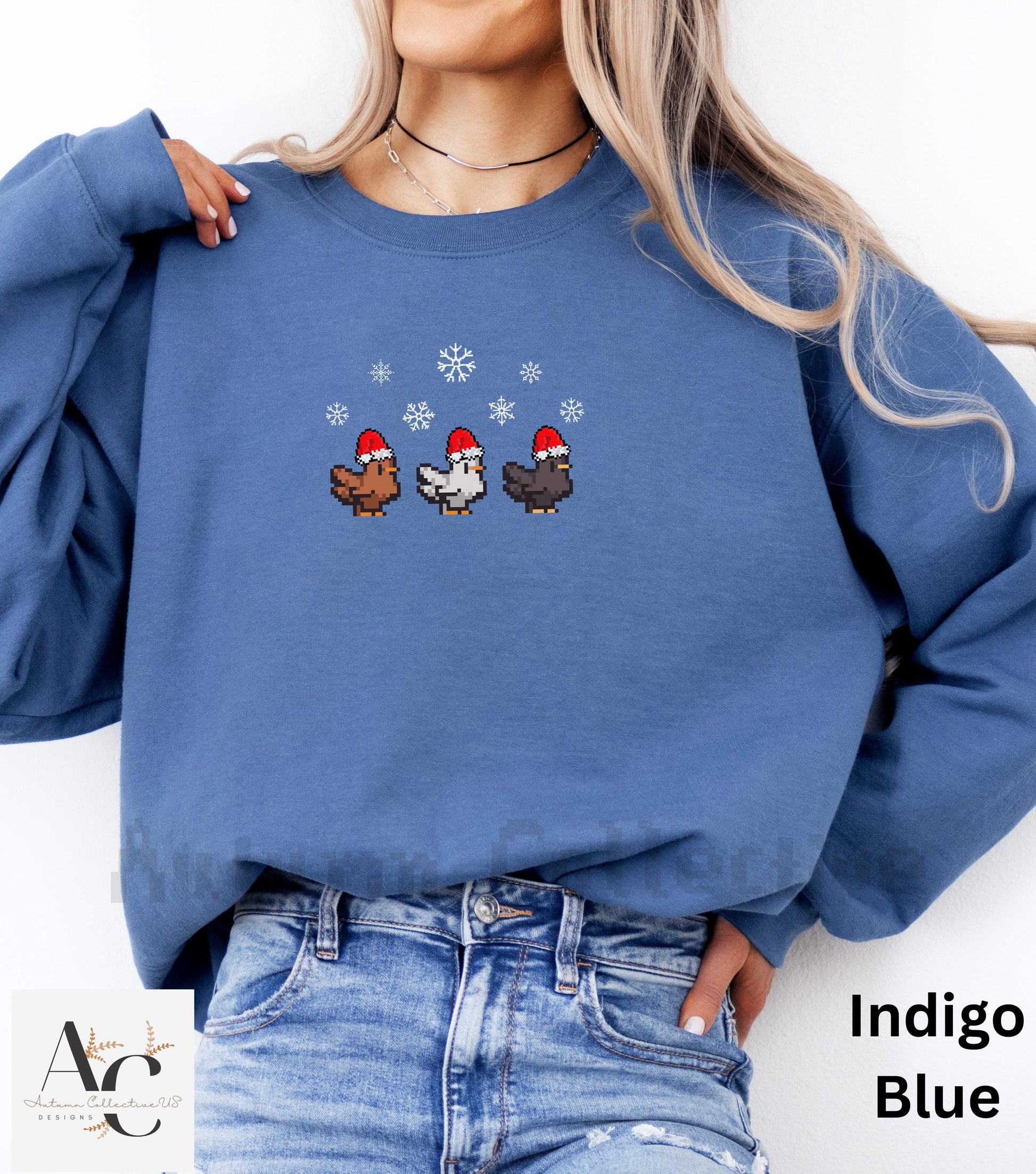 Festive Christmas Stardew Valley Unisex Crewneck Sweatshirt in color indigo blue