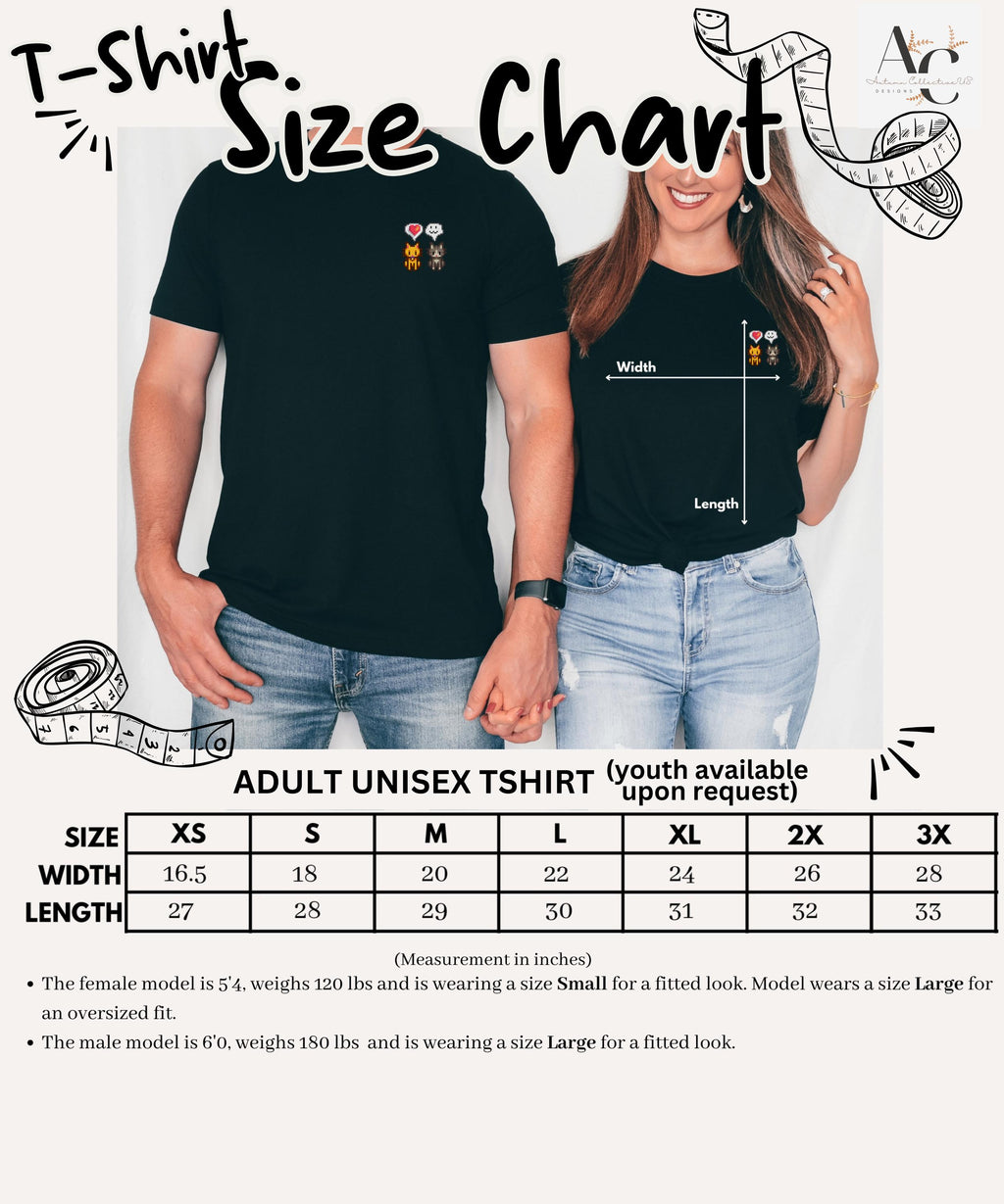 Gildan 18000 Unisex T-shirt Size chart for adult sizes and youth sizes upon request!