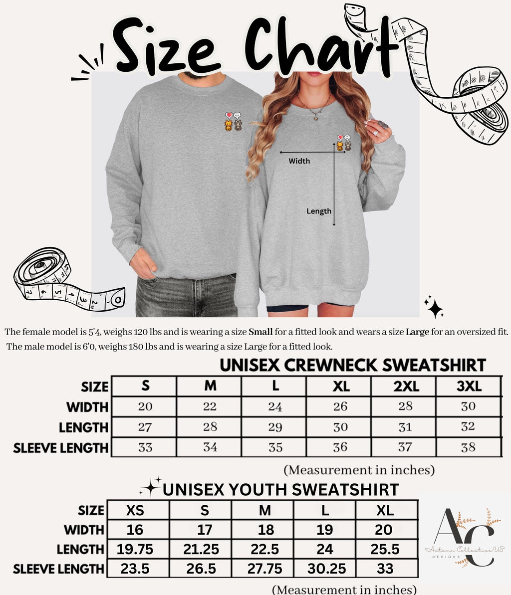 Size chart in adult and youth sizes
