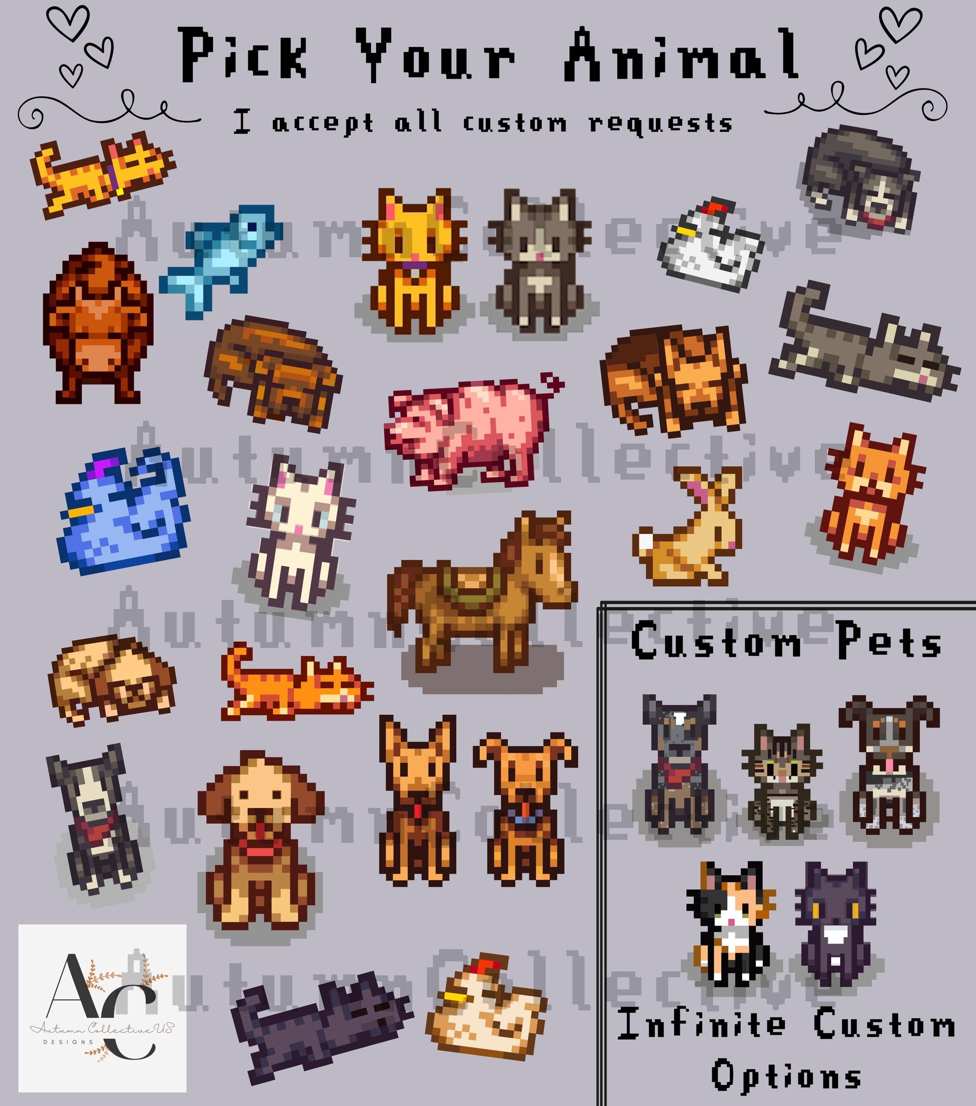 Pick your animal, basically any animal available with infinite custom options!