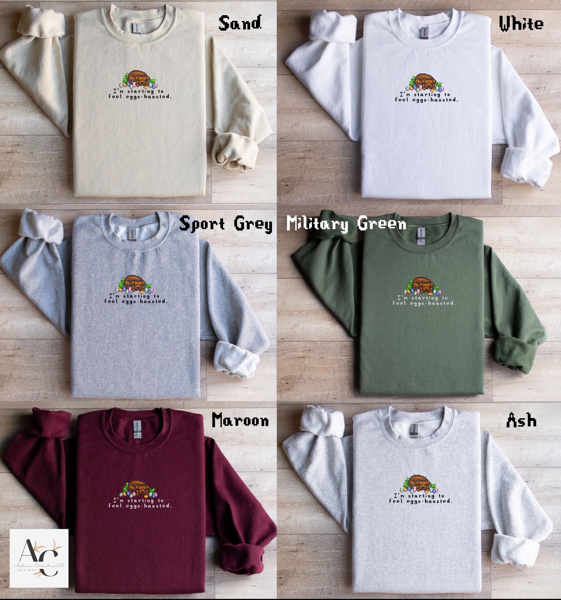 I&#39;m starting to feel eggs-hausted sweatshirt, DTG Printing and Unisex sweater, Easter Sweater for him or her, Cute dog design with Easter Eggs, Gamer Merch, Stardew Valley Tee available in multiple colors