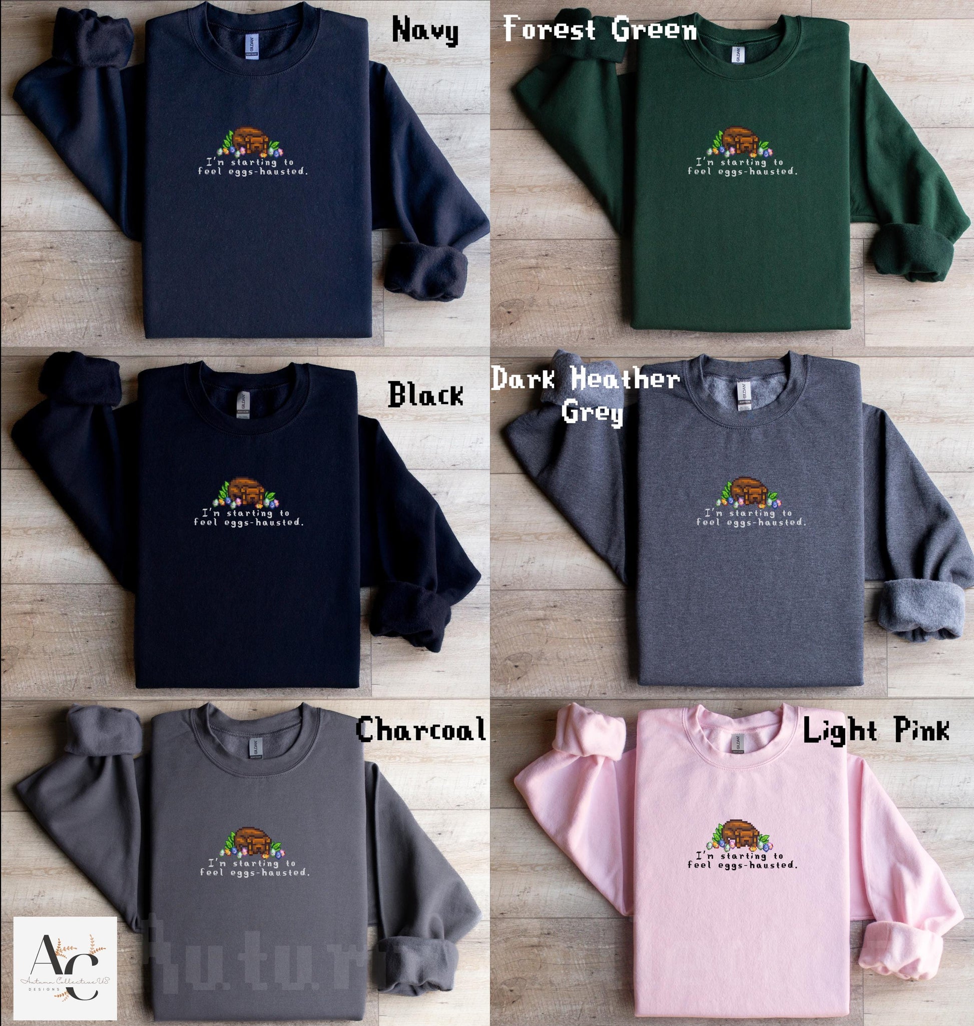 I&#39;m starting to feel eggs-hausted sweatshirt, DTG Printing and Unisex sweater, Easter Sweater for him or her, Cute dog design with Easter Eggs, Gamer Merch, Stardew Valley Tee
