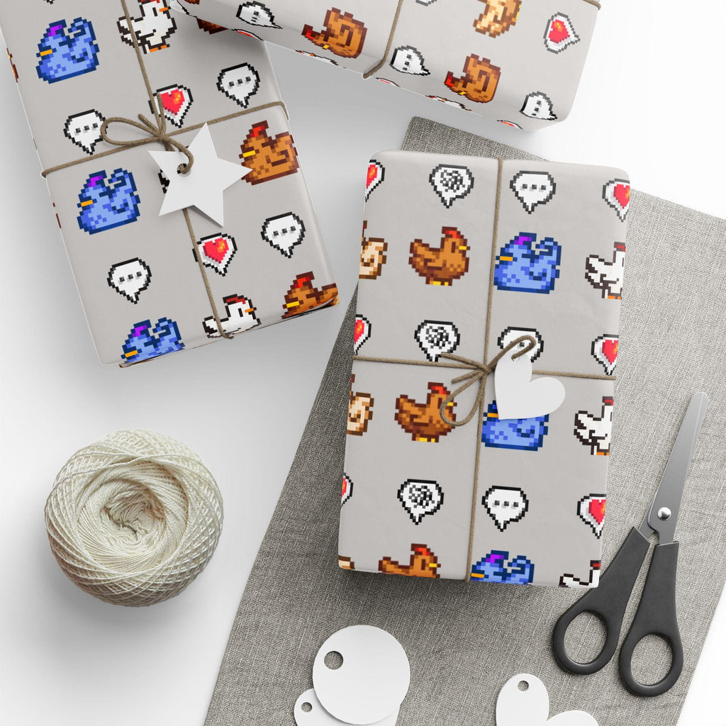 Stardew Valley Wrapping Paper | Cozy Gamer Chicken Gift Wrap for Birthdays or Christmas | Gift for Him or Her | Pixel Art Chickens