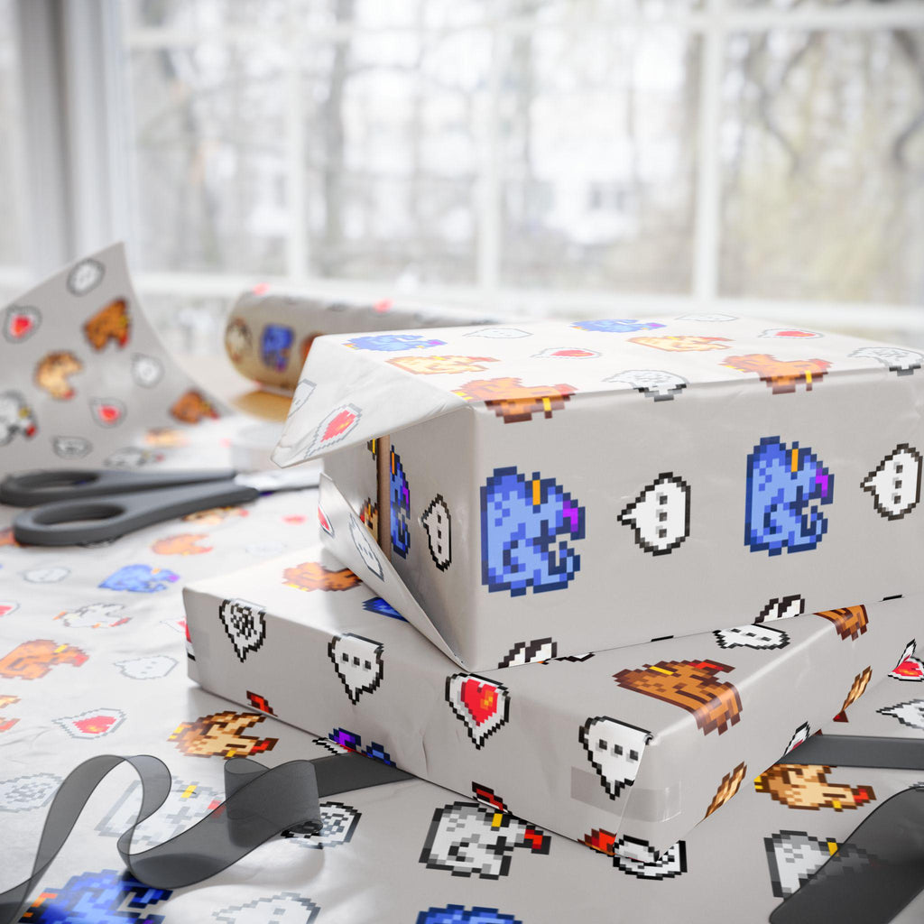 Stardew Valley Wrapping Paper | Cozy Gamer Chicken Gift Wrap for Birthdays or Christmas | Gift for Him or Her | Pixel Art Chickens