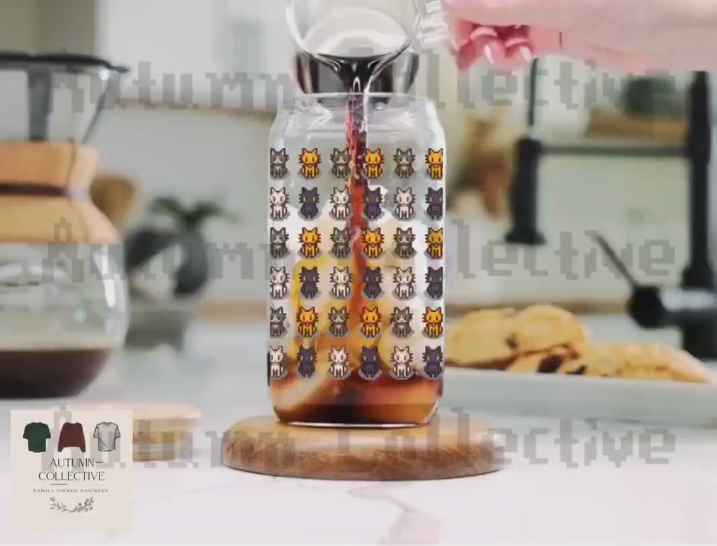 Stardew Valley Cat Sipper Glass, Video Game Gifts, Gamer Decor, Farming Game Merch, 16oz Cup, Gaming Accessories